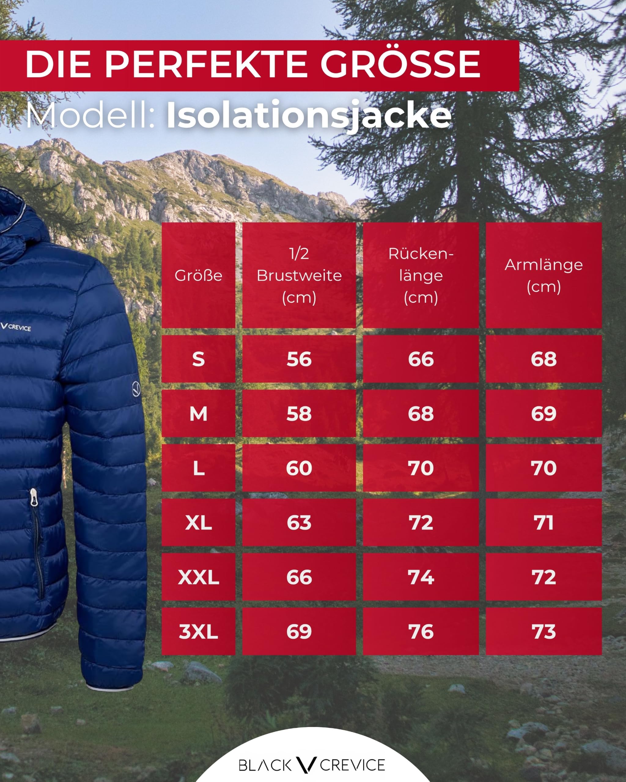 Black Crevice Herren Steppjacke mit Kapuze I Leicht, warm & winddicht – Wasserabweisende Outdoorjacke mit synthetischer Wattierung 180 g/m² I Ideal für Herbst & Winter