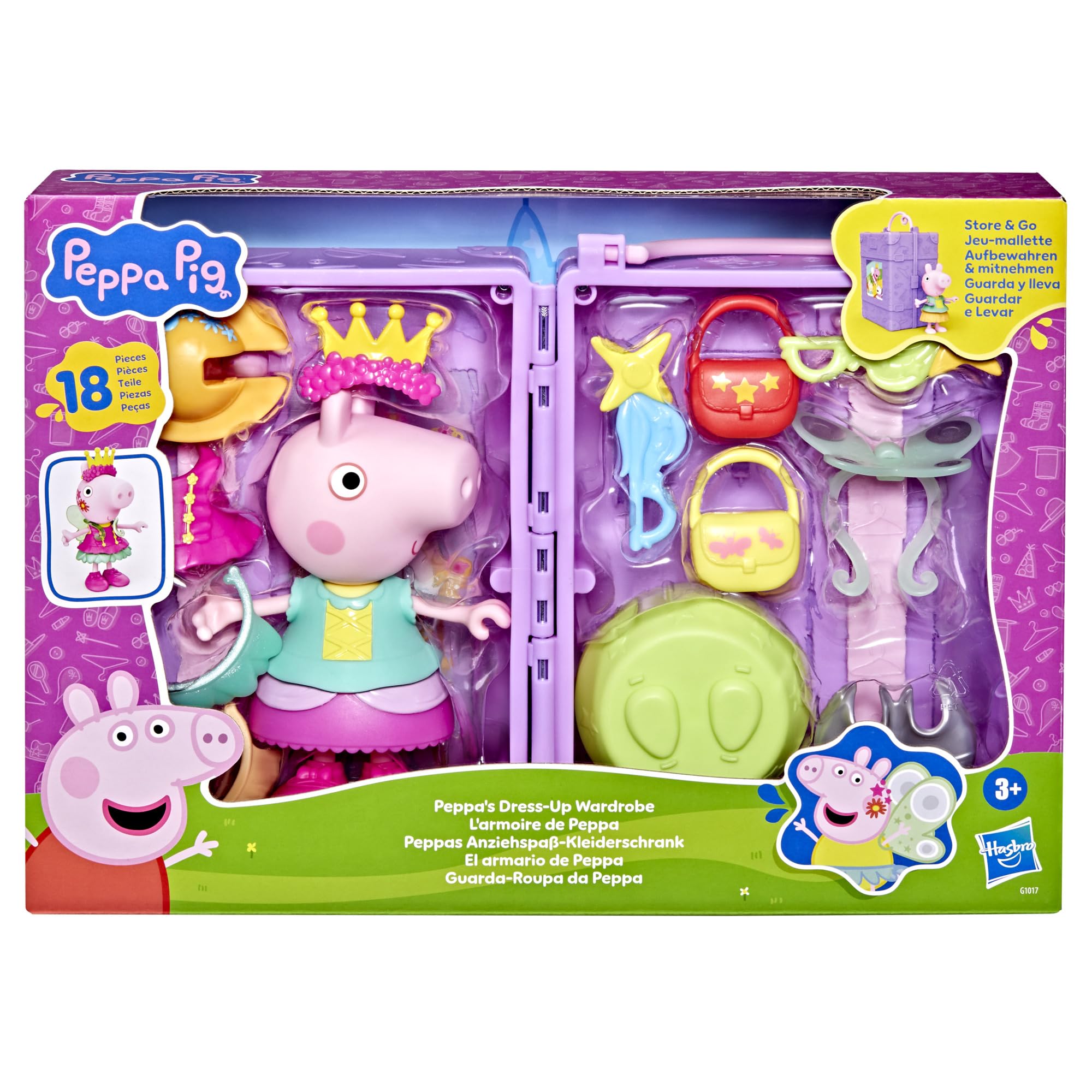Peppa Pig Hasbro, Guardaroba di Peppa, Set di Giocattoli per Bambini e Bambine dai 3 Anni in Su, Ottima Idea Regalo, Include Action Figure di Peppa, 14 Accessori e Sticker
