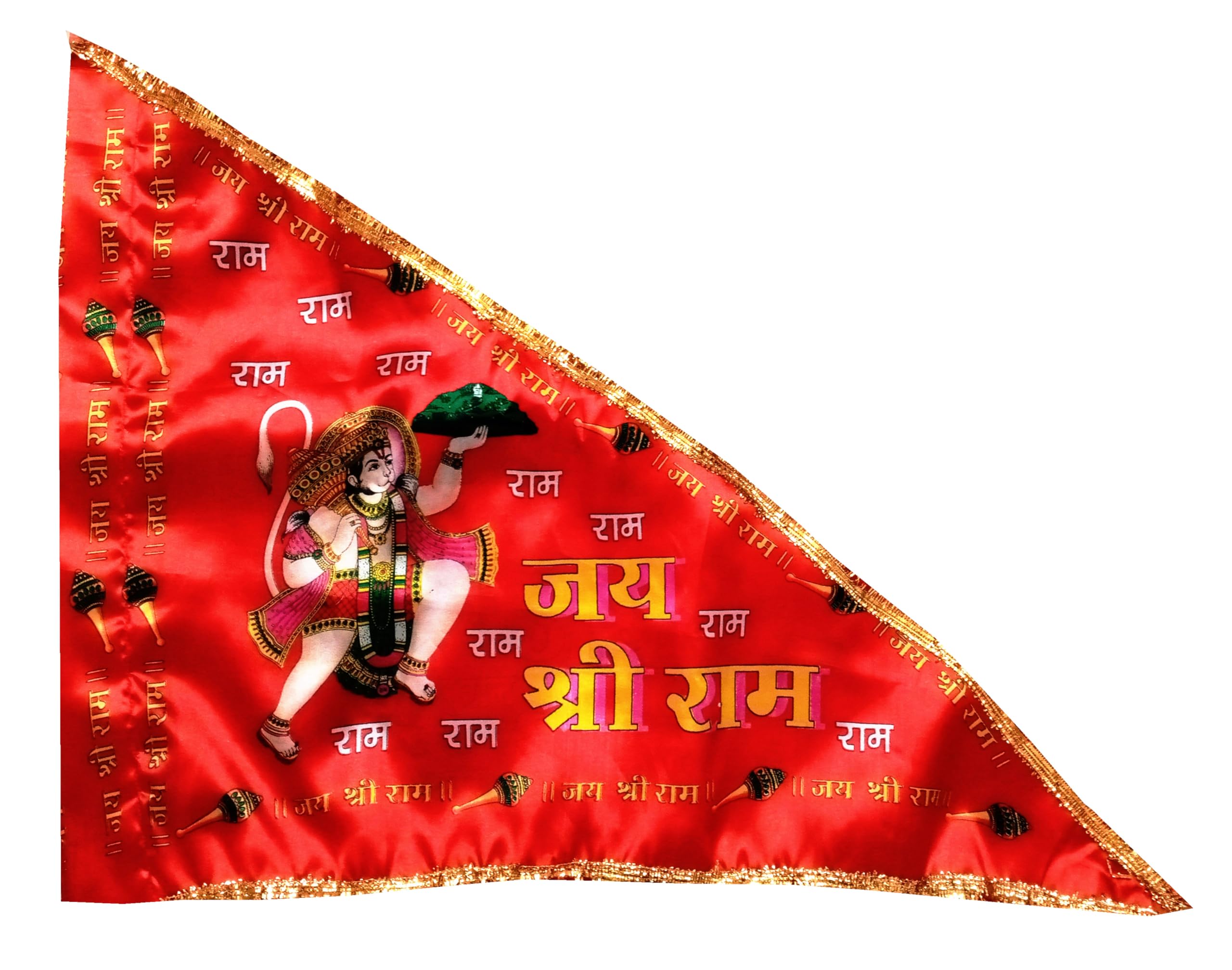 Jai Shree Ram Flag Printed Hanuman Ji Dwaj Jhanda Triangle for Home Temple Outdoor Medium Size(28 x 40) InchFlag Red