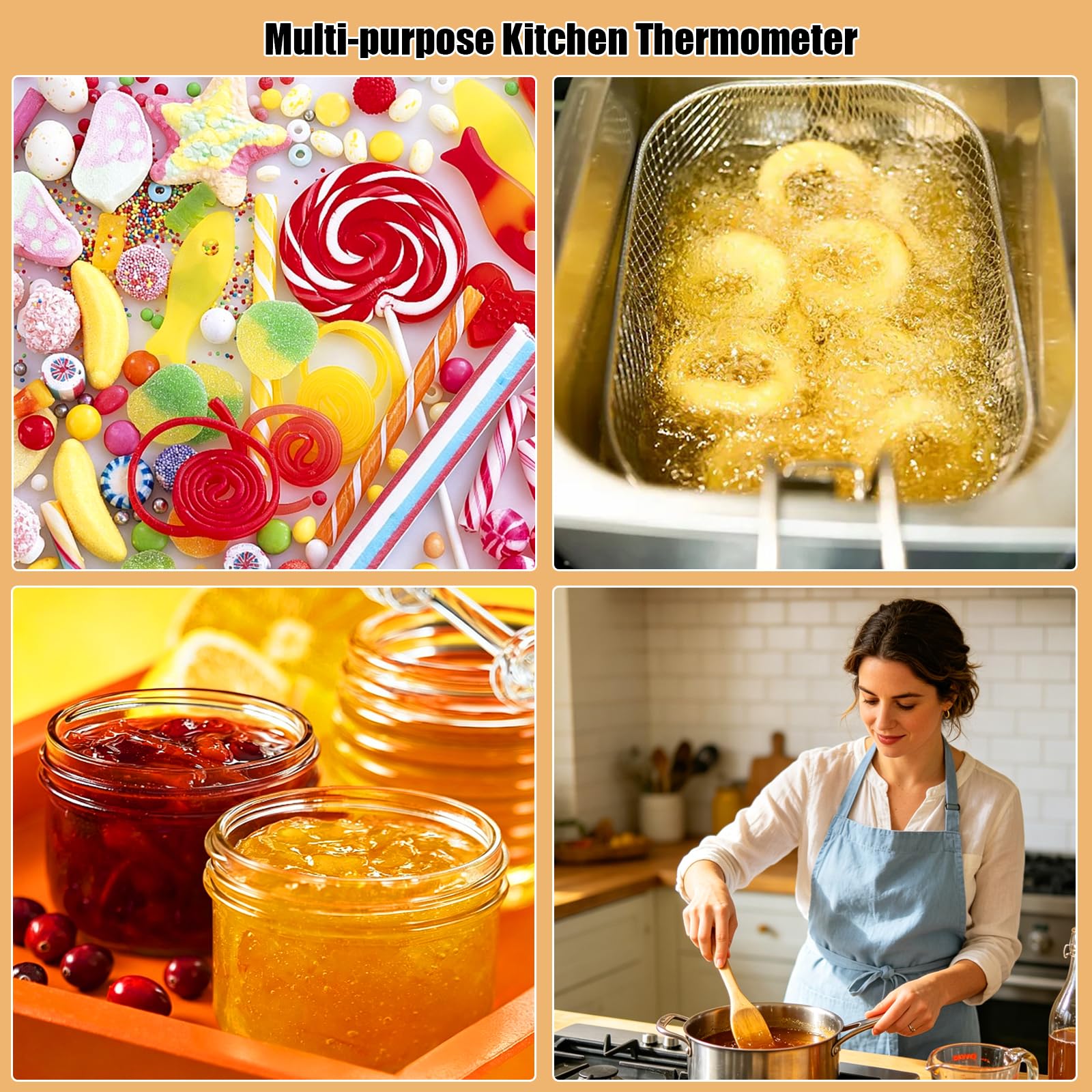 Süßigkeitenthermometer mit Topfclip, Frittieröl, Küche, Kochen, Süßigkeitenthermometer für die Herstellung von Süßigkeiten, Lebensmitteln, Bratöl, Marmelade, Sirup