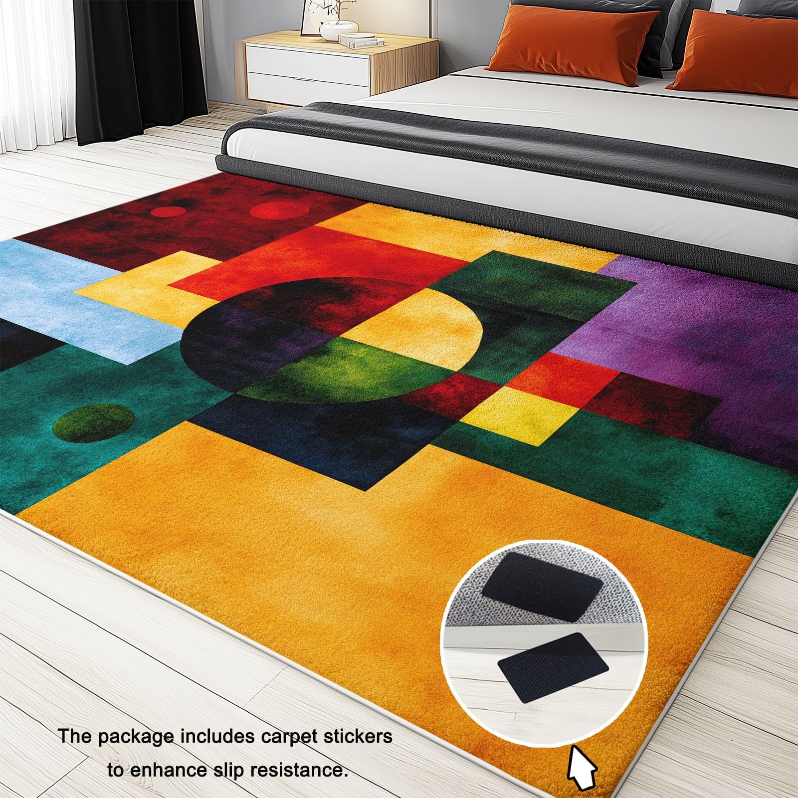 Generisch Teppich Maschinenwaschbar 160 x 230 cm Quadrat Form Kreis, Weich rutschfest & Fusselfrei, Großer Teppich für Flur Schlafzimmer Wohnzimmer Gastzimmer Esszimmer, Mehrfarbig