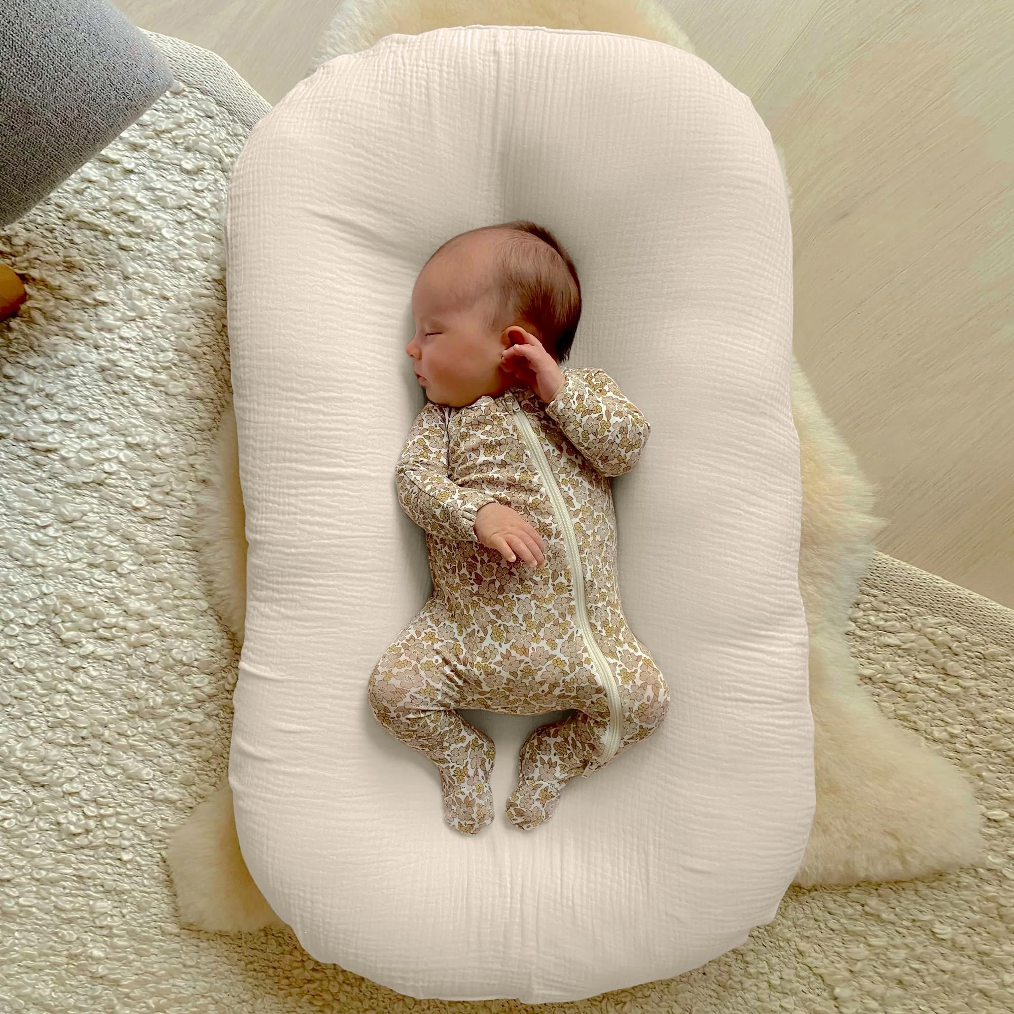 guruixu Paquete de 2 fundas de muselina para tumbona de bebé, 100 % algodón, funda de repuesto suave y transpirable, compatible con tumbona Snuggle Me para recién nacidos (oliva oscuro, crema)