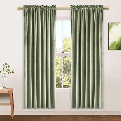 JIUZHEN Cortinas de terciopelo retro suave de 63 pulgadas de largo, cortinas opacas de terciopelo retro suave, con aislamiento térmico y reducción