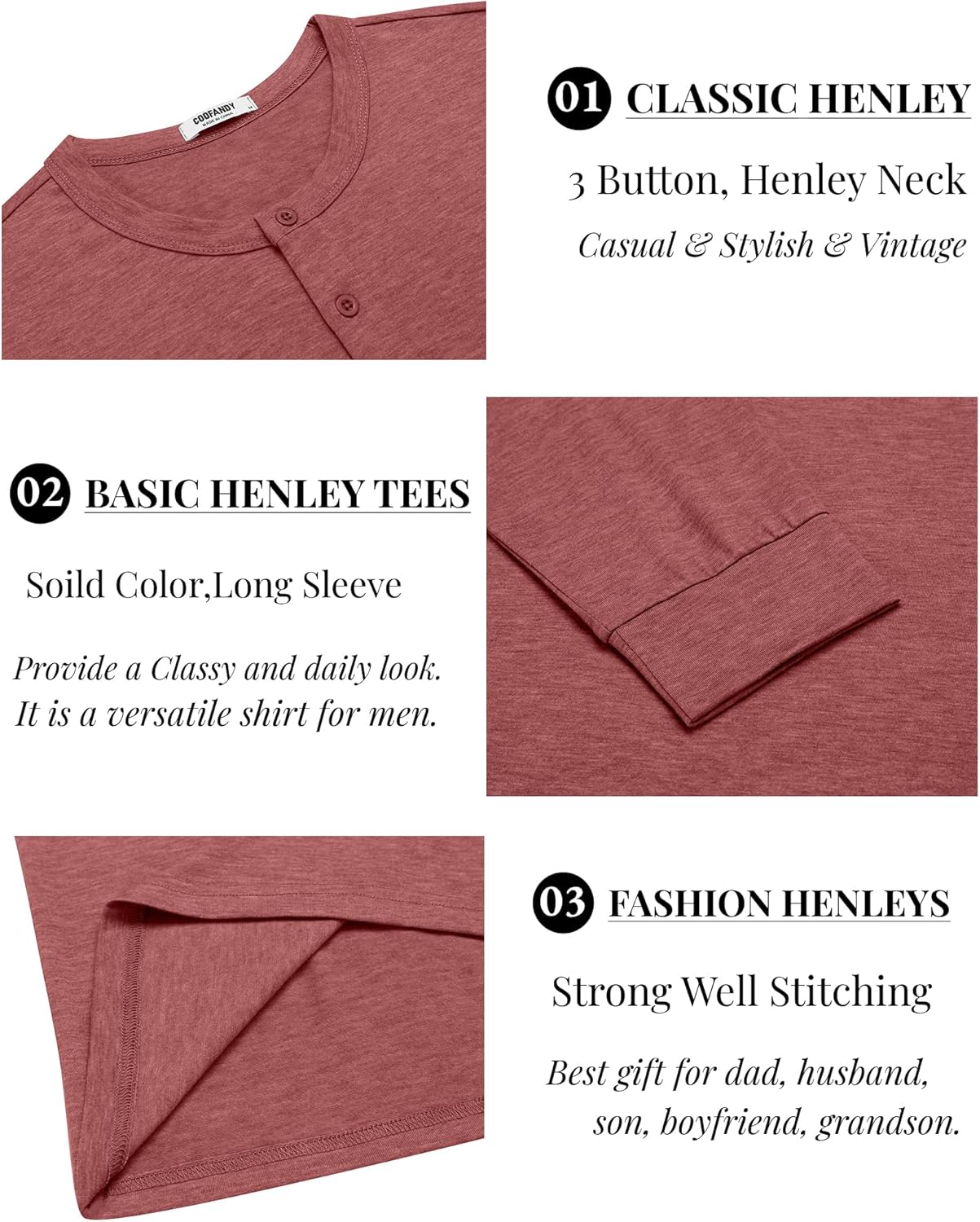 COOFANDY Men's Henley T-Shirt Long Sleeve Casual Lightweight Pullover Shirts Soft Stretch Basic Tees Fall Tops - Image 5