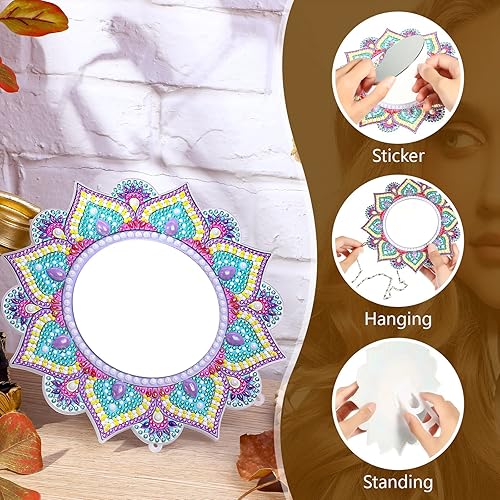 Miniatura 10 de Espejo de pintura de diamantes de mandala kit de pintura de diamantes en forma de placa de diamante 5D espejo de maquillaje para adultos y niños