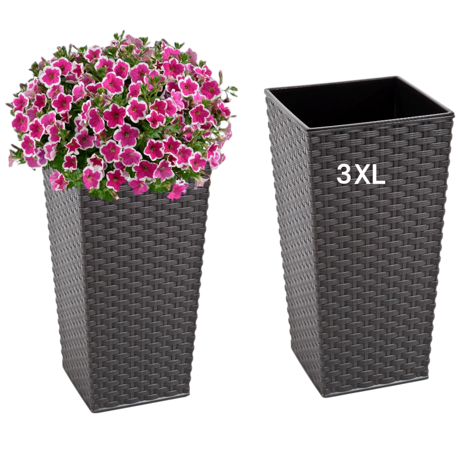 MELTOM Vaso per piante in plastica in rattan con inserto rimovibile alto (grafite, 3XL-75 cm)