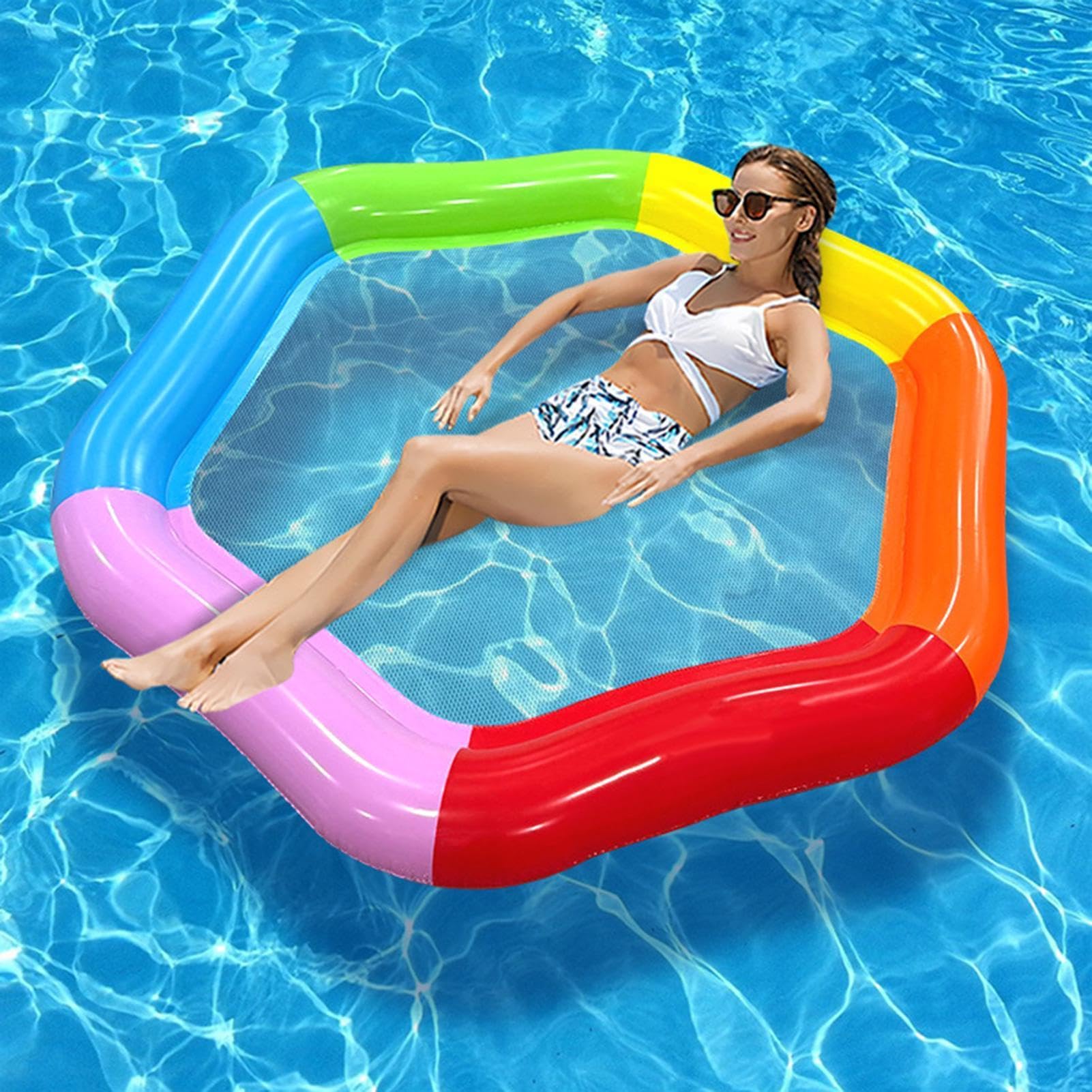 Aufblasbare Pool-Schwimmmatten - 177 x 157 cm Farbenfrohe Aufblasbare Sechseckige Matte - Pool-Schwimmbett | für See, Meer, Fluss, Camping, Indoor, Outdoor, draußen, im Freien, Frauen und Männer