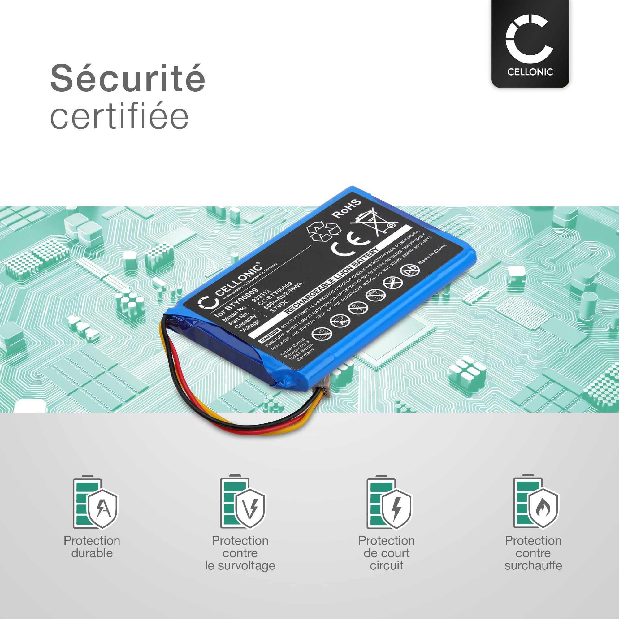 CELLONIC 1x Batterie Compatible avec Ingenico LEC-V03.00-0242 | 1x, (800mAh, 3.7V, Lithium Ion), Terminal de paiement / TPE Batterie pour Ingenico BTY00009 FPS16020002419