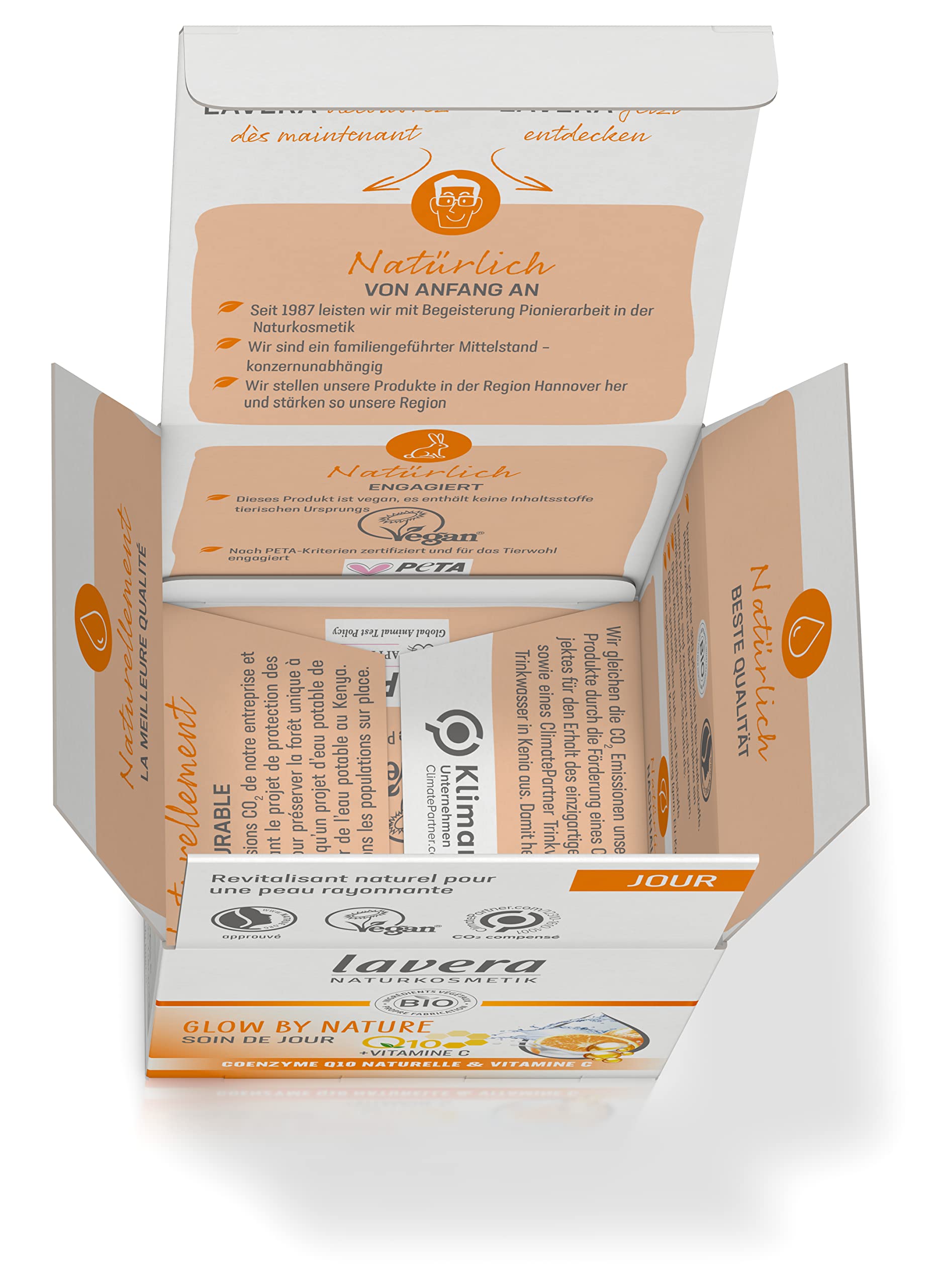 lavera GLOW BY NATURE Dzienna pielęgnacja - kosmetyki naturalne - wegańskie - Q10 & Witamina C - nawilżająca - codzienna pielęgnacja - odżywka - certyfikat PETA - 1 x 50 ml