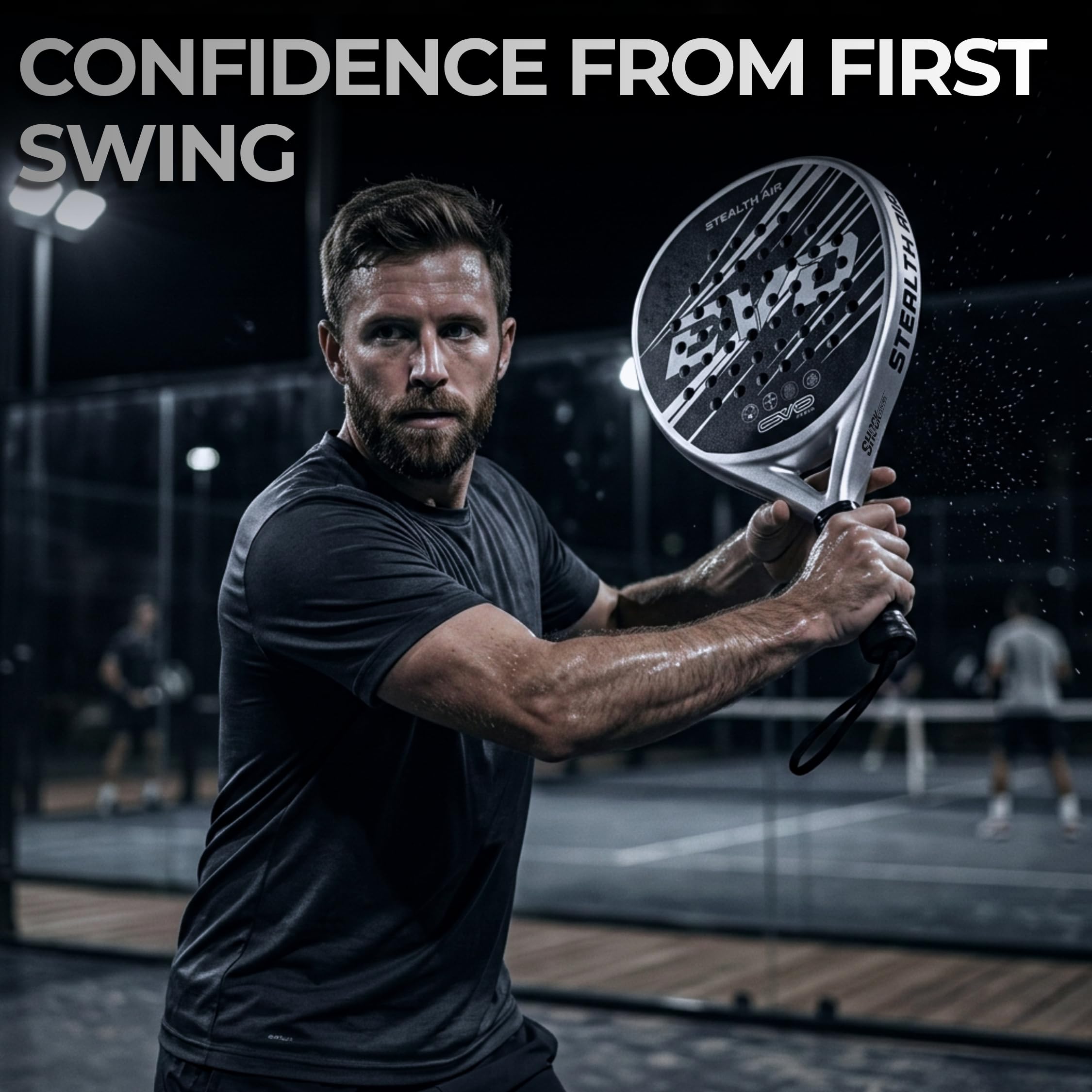 EVO Fitness Racchetta da padel – Nucleo in schiuma EVA morbida per il massimo controllo – 350 g – Racchetta da paddle leggera per adulti – Extra Large 525 cm² superficie della testa racchetta da