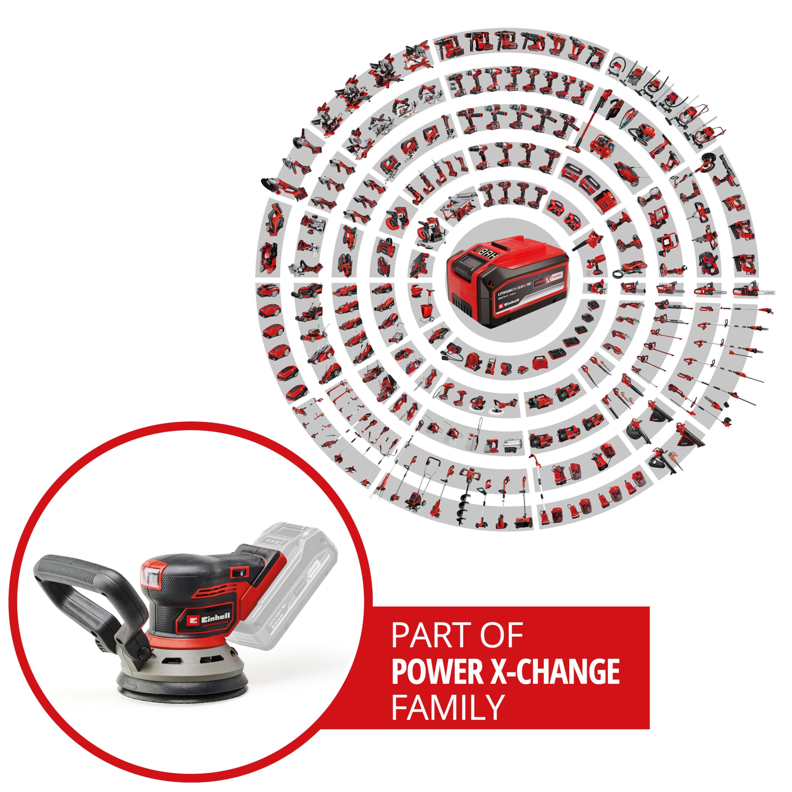 Levigatrice eccentrica Einhell Professional TP-RS 18/32 Li BL-Solo Power X-Change (18 V, Brushless, circuito oscillante da 3,2 mm, disco abrasivo da 125 mm, inclusa carta abrasiva, batteria esclusa)