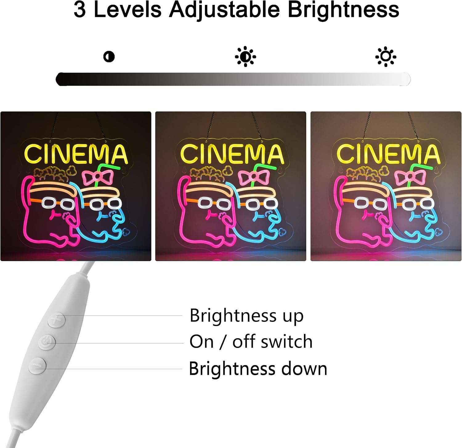 Cinema Neon Sign, Neon Lights Hanging Wall Art Decoration for Commercial&Home Theater Cinema Movie Film Room, USB Powered Ultra Bright Dimmable, 13 * 12.6 inches
