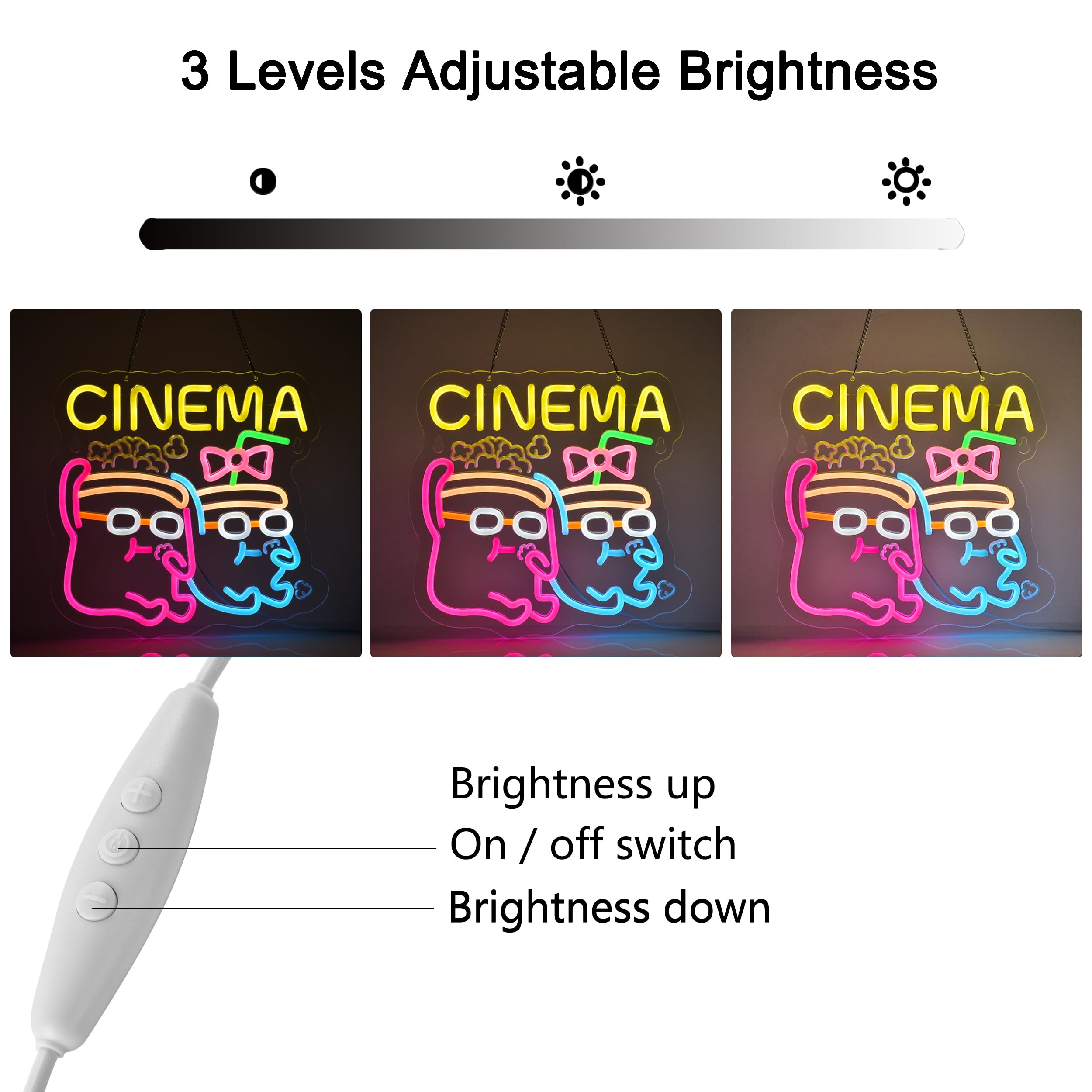 Insegna al neon, luci al neon da appendere, decorazione artistica da parete per pubblicità e home theater, cinema, cinema, cinema, alimentazione USB, ultra luminosa, dimmerabile, 33 x 32 cm