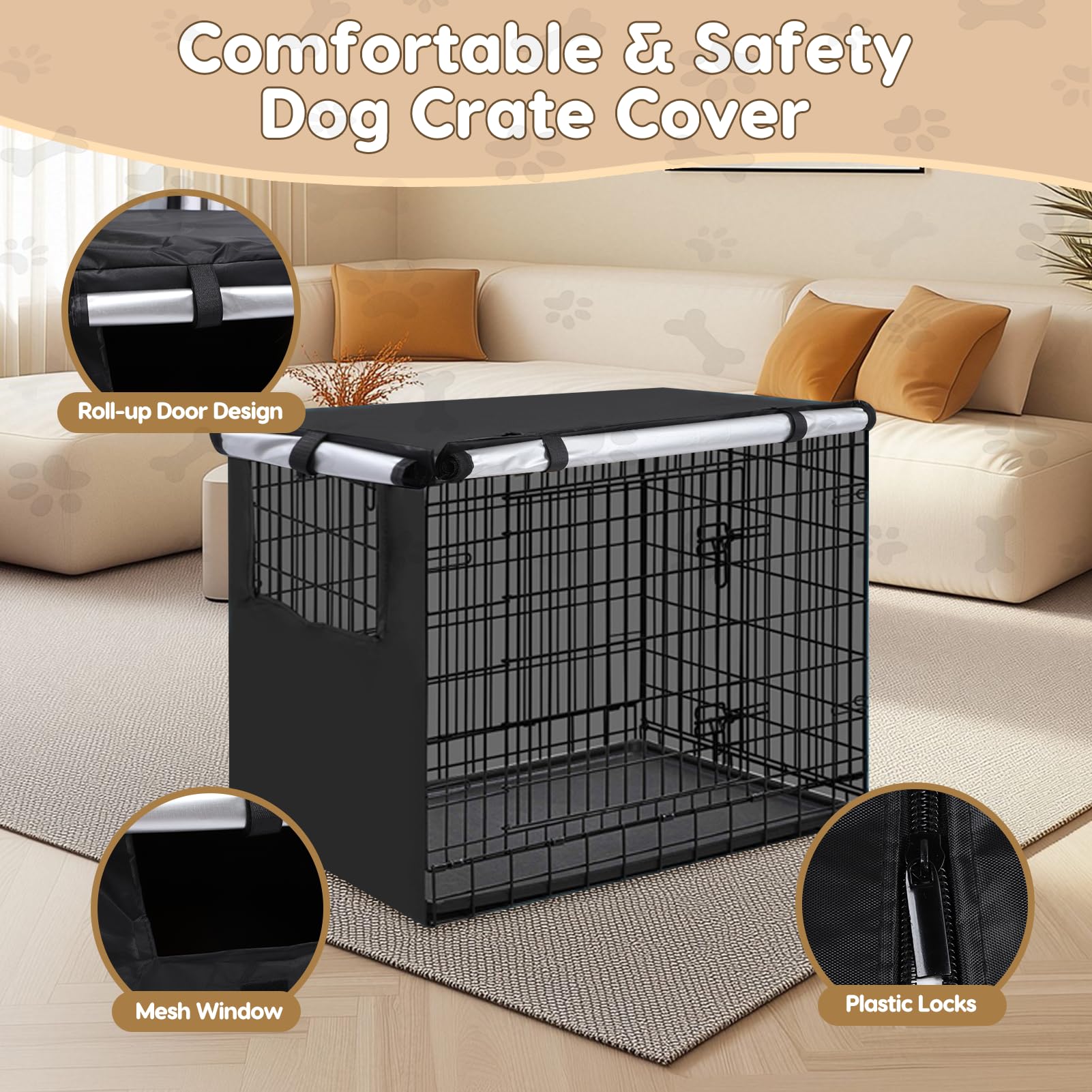 Rosvola Copertura impermeabile per gabbia per cani, in tessuto Oxford antivento, con finestre ventilate (XL)
