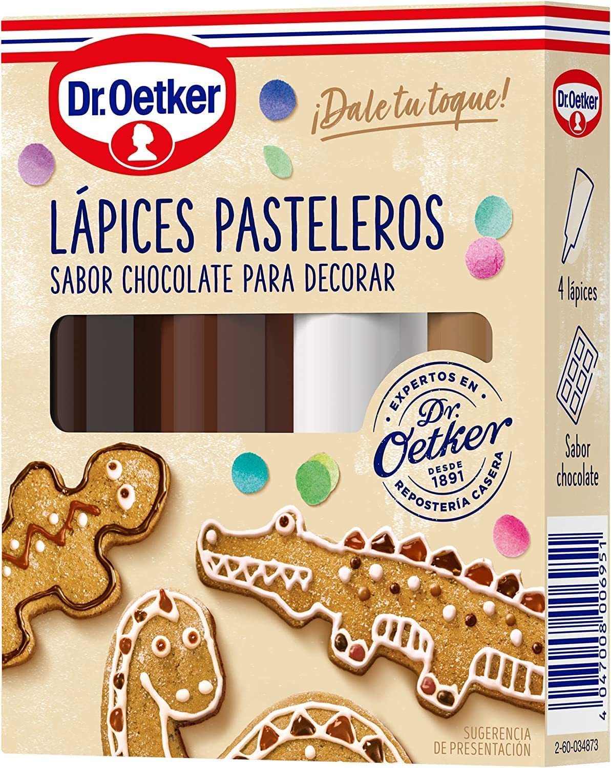 Dr. Oetker Lápices Pasteleros de Chocolate 4 Pack Repostería Decoración Pasteles Galletas