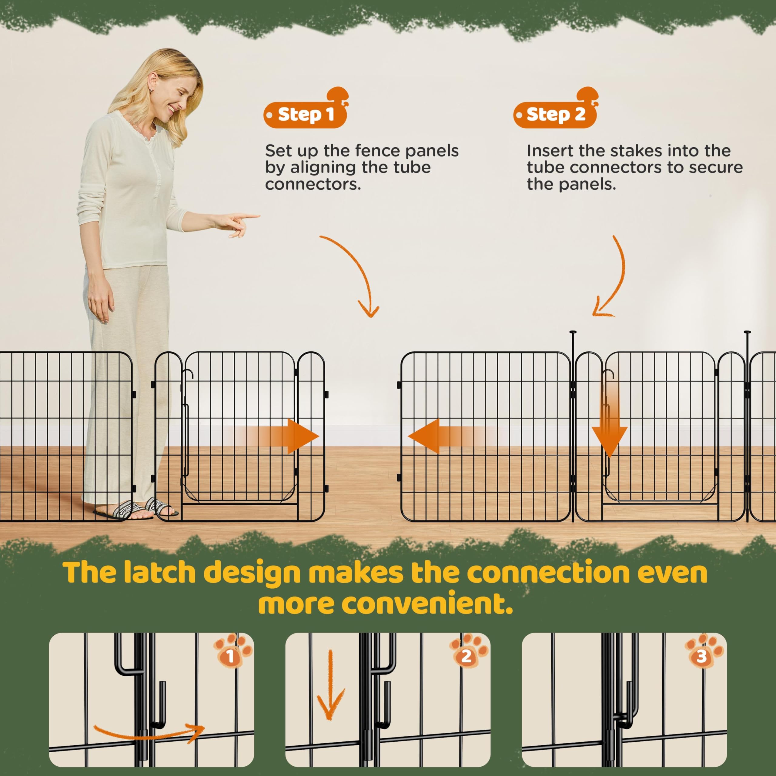 Yaheetech 16 Paneles Parque para Perros 60 x 60 cm con 2 Puertas Recinto Interior Reja Plegable para Cachorros y Conejos Perreras de Metal para Exterior con Estacas, Punta Ovalada y Plana