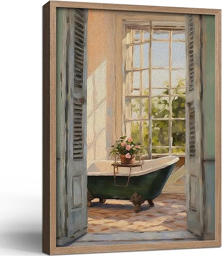 Lienzo vintage enmarcado para pared, póster clásico para bañera, póster de flores, estilo galería, decoración del hogar, baño, casa de campo,