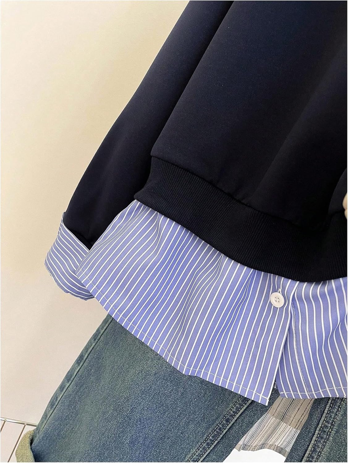 Verdusa Women's Plus Size Striped 2 in 1 Oversized Sweatshirt Preppy Pullover Tops Fall Clothes - Image 2