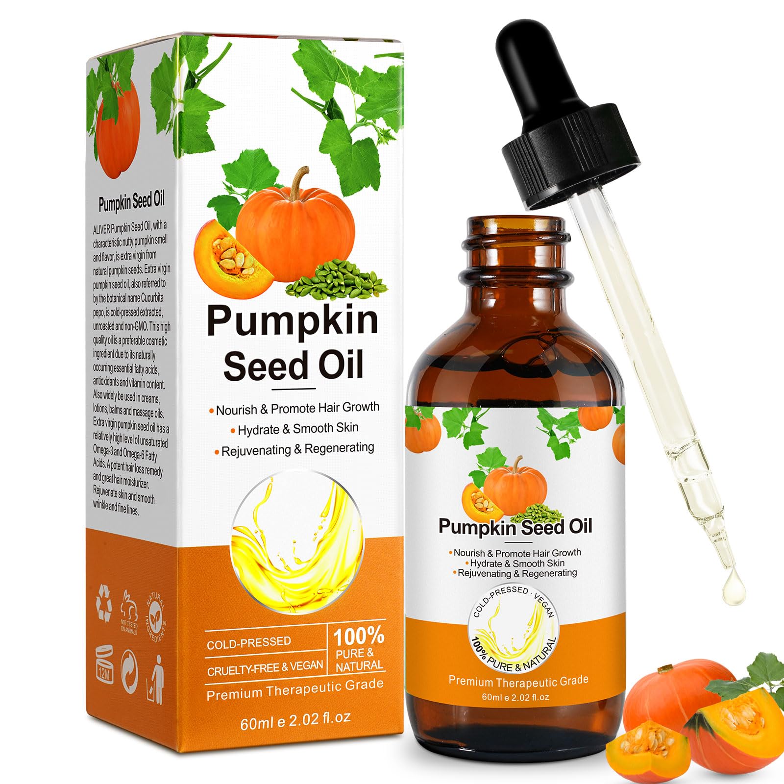 Pumpkin Seed Oil - Pumpkin Seed Oil for Hair Growth - Pure Cold Pressed Pumpkin Seed Essential Oil for Hair Growth Organic Hair Oil for Dry Damaged Hair and Growth 2Fl Oz