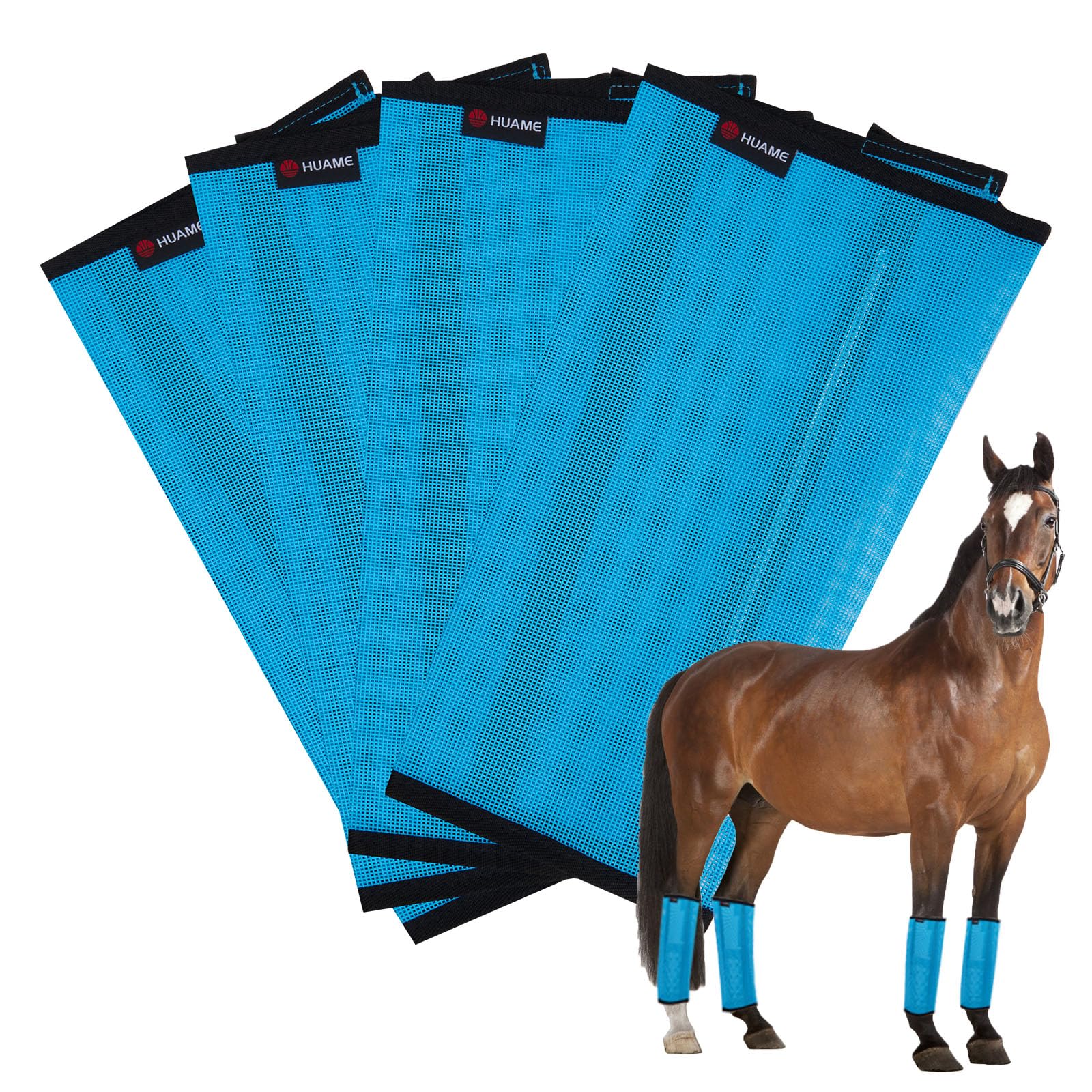 Horse Fly Boots, Breathable Mesh Protection Set of 4, Comfortable Pony Leggings, Breathable Mesh Design, Equines Supplies for Reduce Stomping, Hoof Damage &amp; Leg Fatigue (Blue, Medium)
