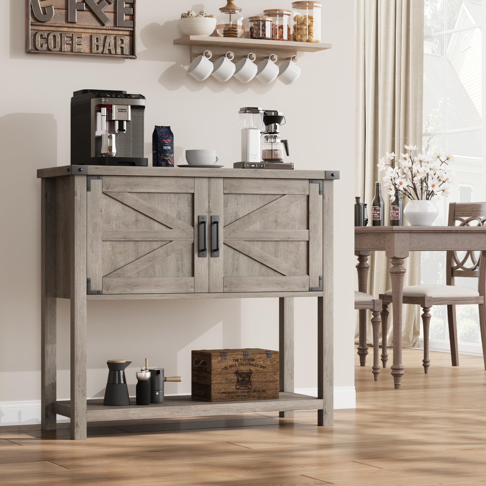 Garvee Mesita de Noche, Mesa Consola Estilo, Mueble Recibidor de Madera con Almacenaje, para Dormitorio y Salón, 77×34×86 cm (Gris)