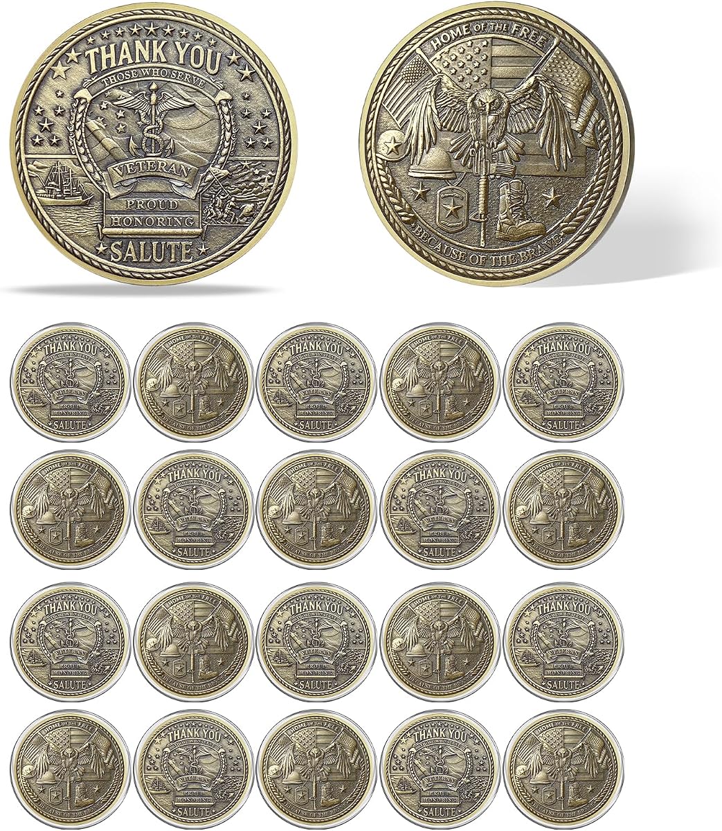 20Pcs Military Veterans Challenge Coins Set, Thank You Gift | Thank You Those Who Serve Honor Coin, Expression of Military Appreciation, Veterans Day Gifts, Thank You for Your Service
