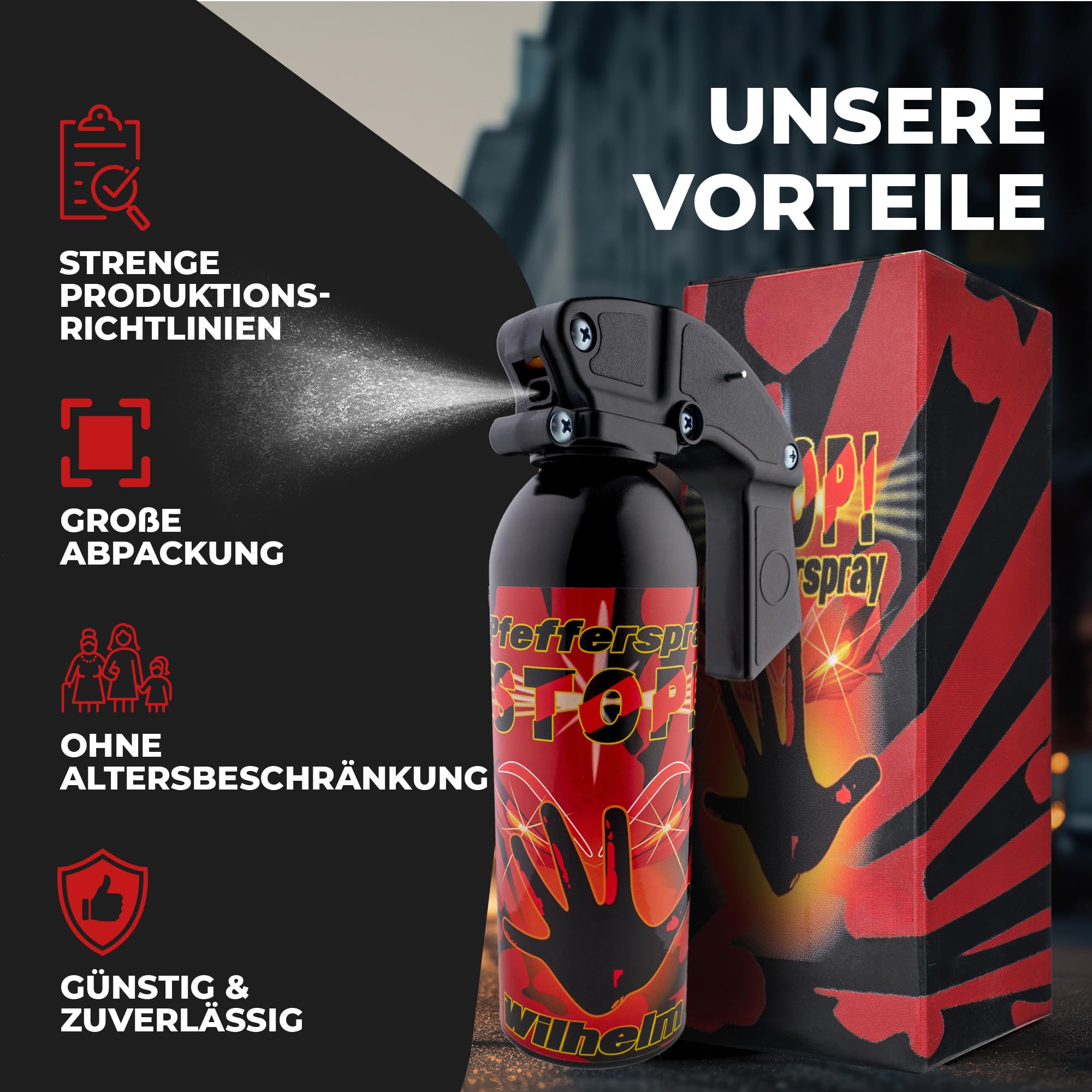 2 x Wilhelm Pfefferspray 470 ml + 40 mlAbwehrspray Selbstverteidigung CS Gas KO Spray hochdosiert (ca. 2 Mio. Scoville) effektives Verteidigungsspray