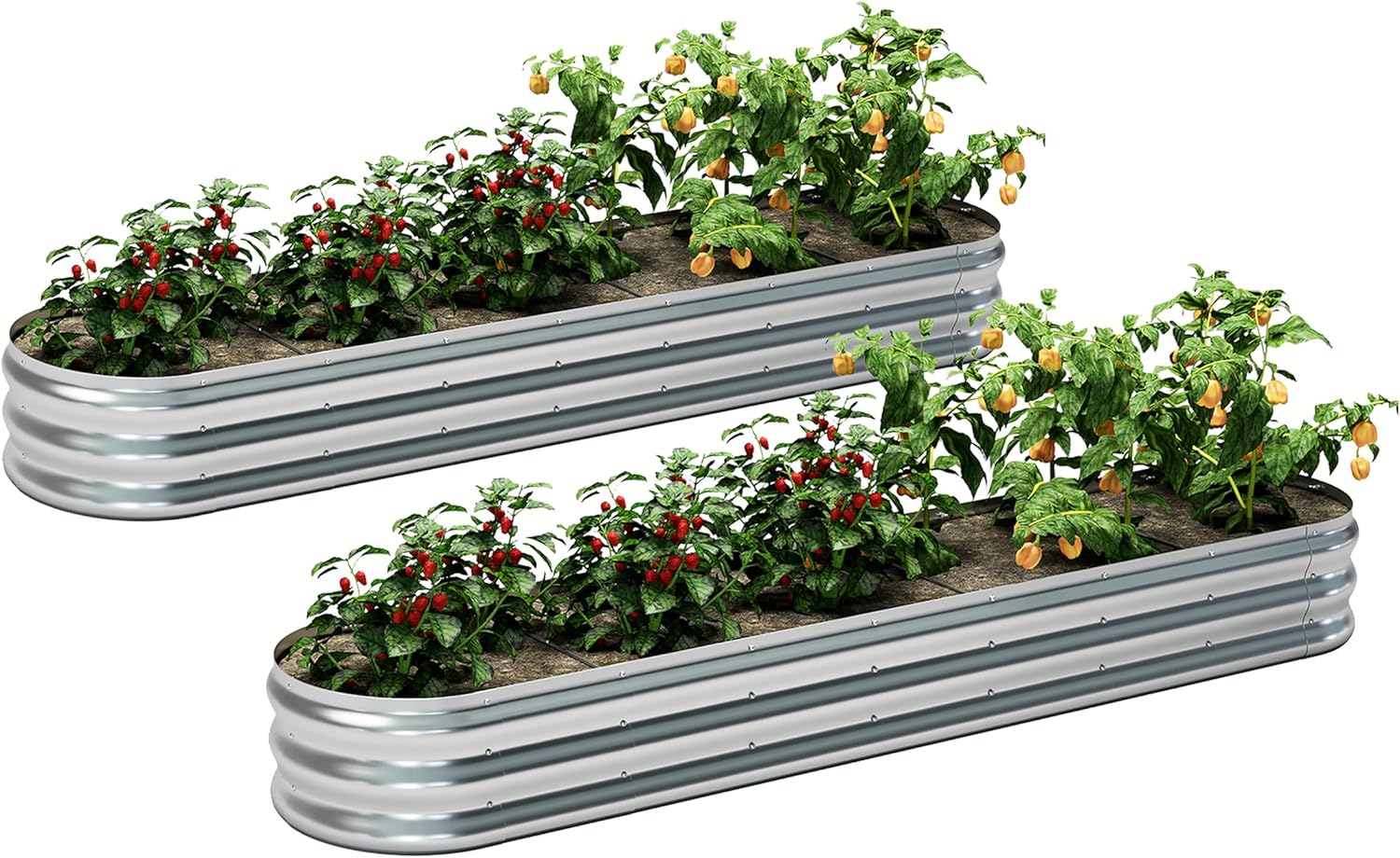 KFN 2pcs Galvanized Raised Garden Bed,Raised Garden Bed-Oval Metal Garden Bed,Large Planter Raised Bed Outdoor,Garden Box for Vegetables,Flower,herb,8FT