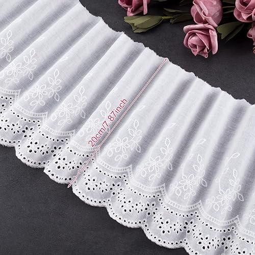 Miniatura 3 de PAGOW 5 yardas de algodón con ojales de encaje, ribete de encaje floral de algodón blanco, encaje festoneado bordado para coser vestidos, ropa de