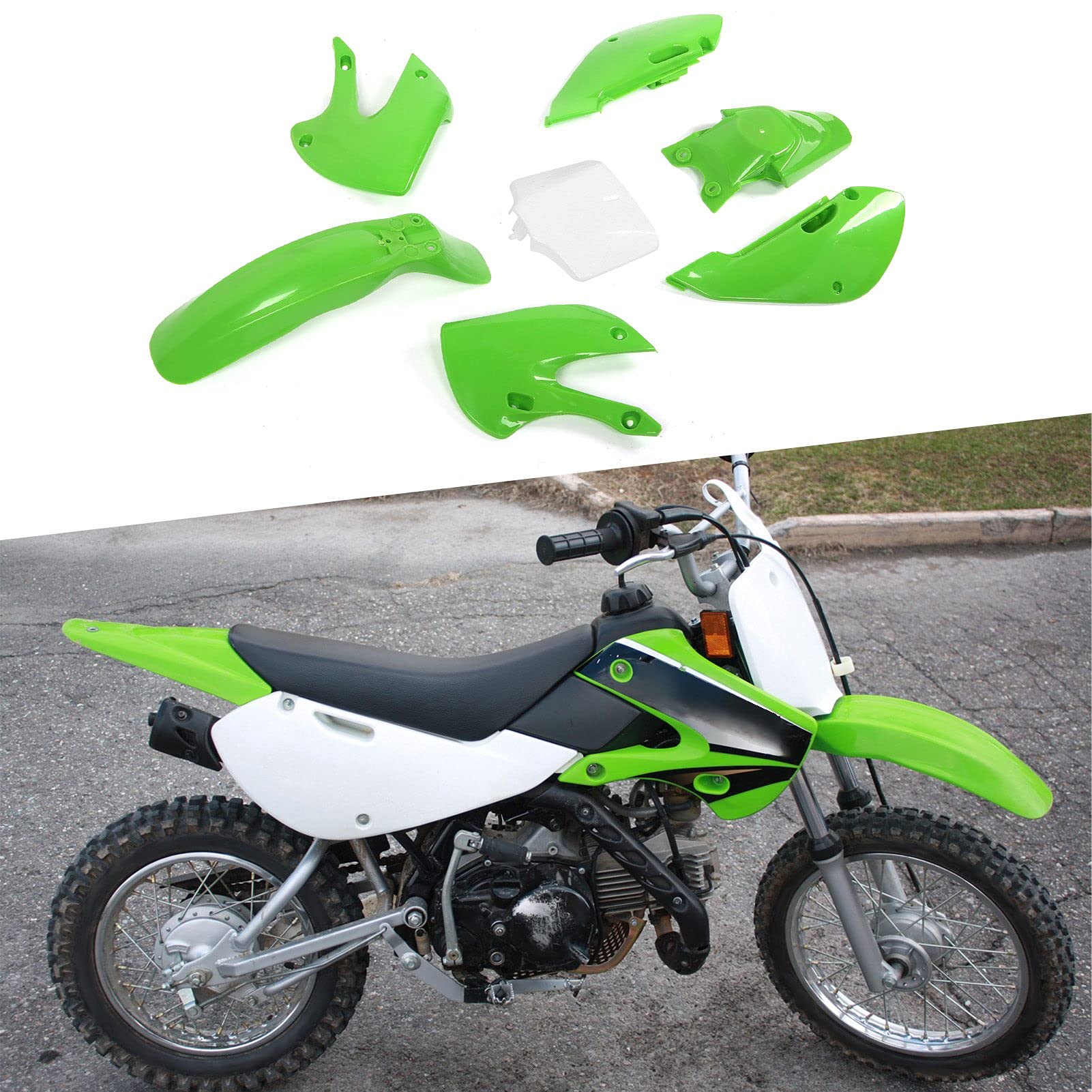 Parafanghi Moto Carenatura Kit Copertura Serbatoio Carburante Kit Corpo Parafango per KLX110 KX65 DRZ110 RM65 (Un verde))