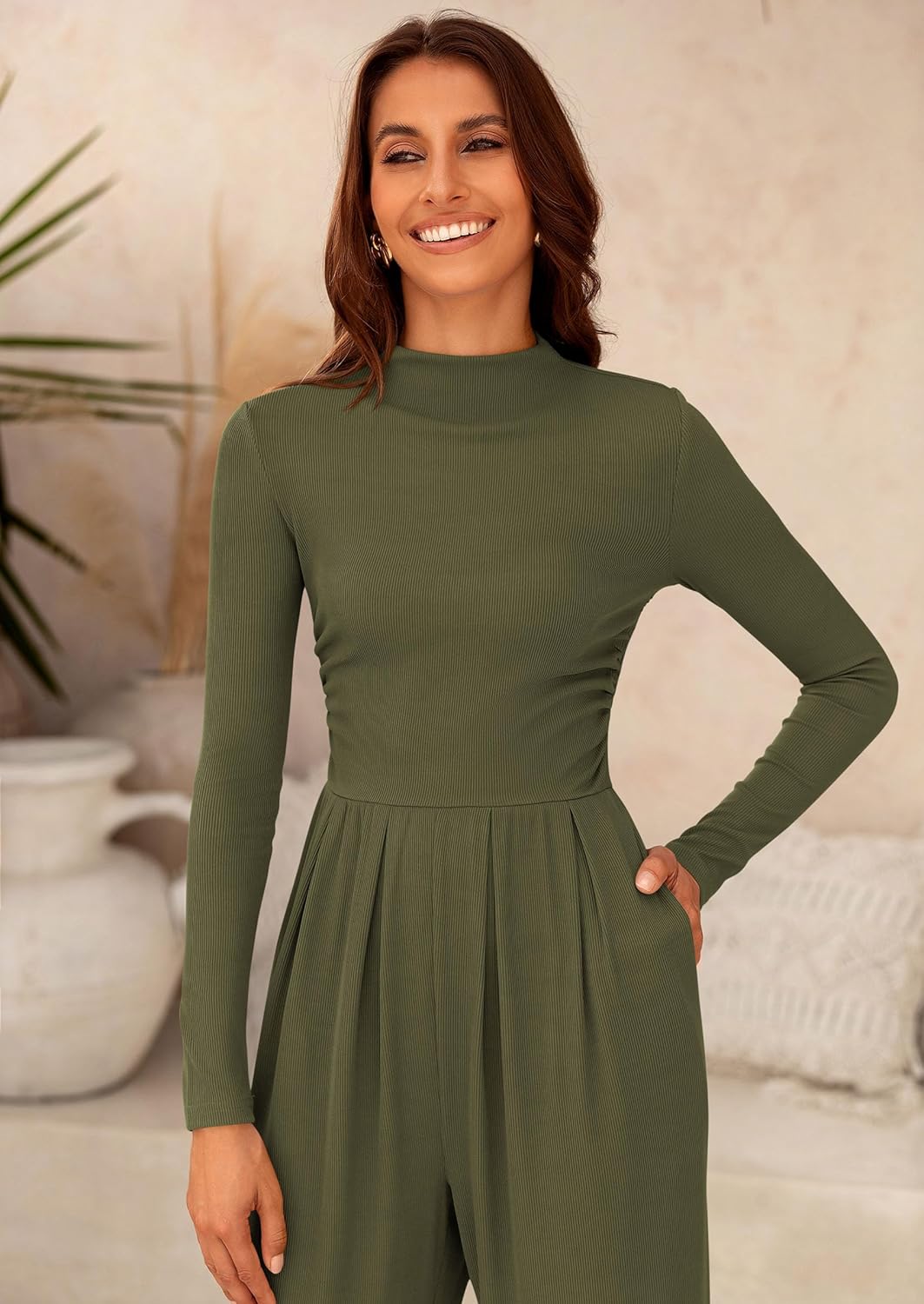 PRETTYGARDEN Jumpsuits for Women Dressy Fall Fashion Clothing 2026 Long Sleeve Mock Neck Date Night Rompers Business Outfits - Image 5