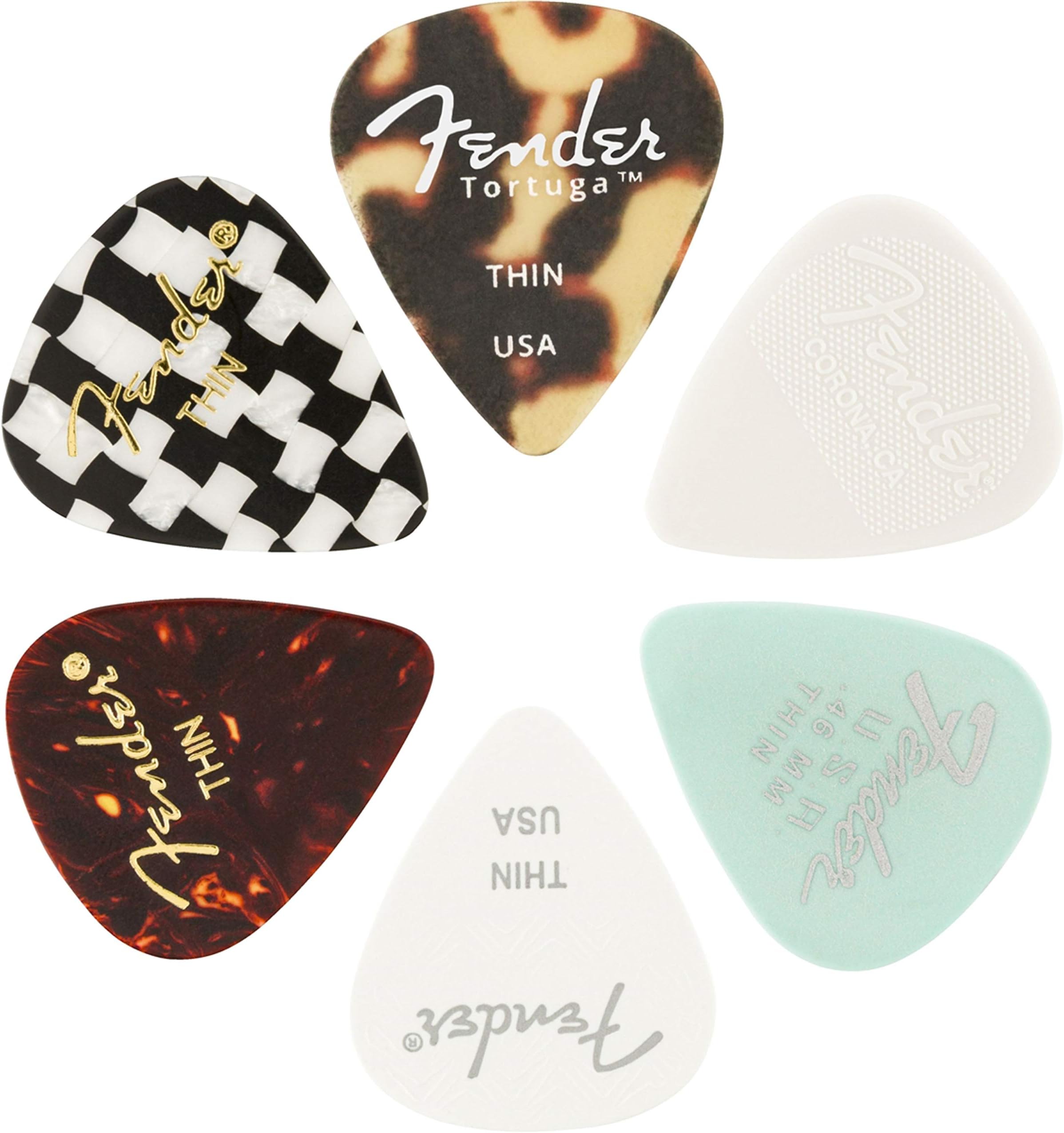 Fender Material Medley Guitar Picks 351 Shape, Multi-Color, Thin, 6-Pack