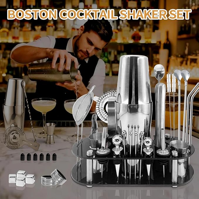 Kit de Bartender 37 Piezas con Stand, Set de Bar Coctelera Acero Inoxidable miniatura 3