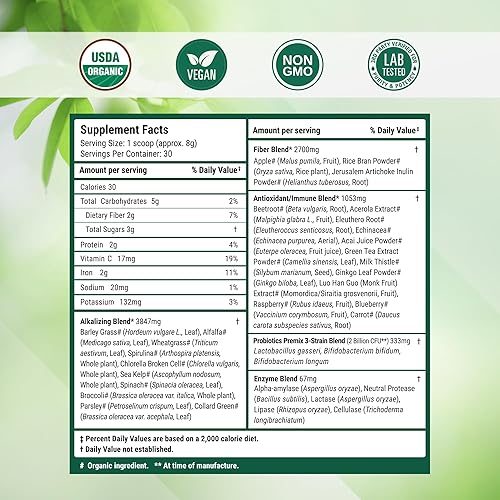 Miniatura 8 de SUPER GREENS  Veggie Greens Superfood en polvo con 20ingredientes orgánicos espirulina chlorella cebada y otros además de frutas orgánicas