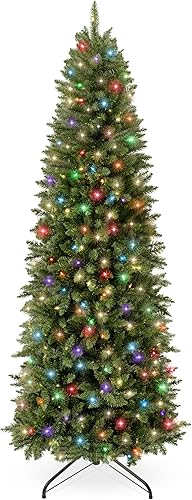 Miniatura 8 de Best Choice Products Árbol de Navidad preiluminado de 7.5 pies, decoración navideña delgada de abeto delgado con 1,075 puntas, 350 luces, bisagras