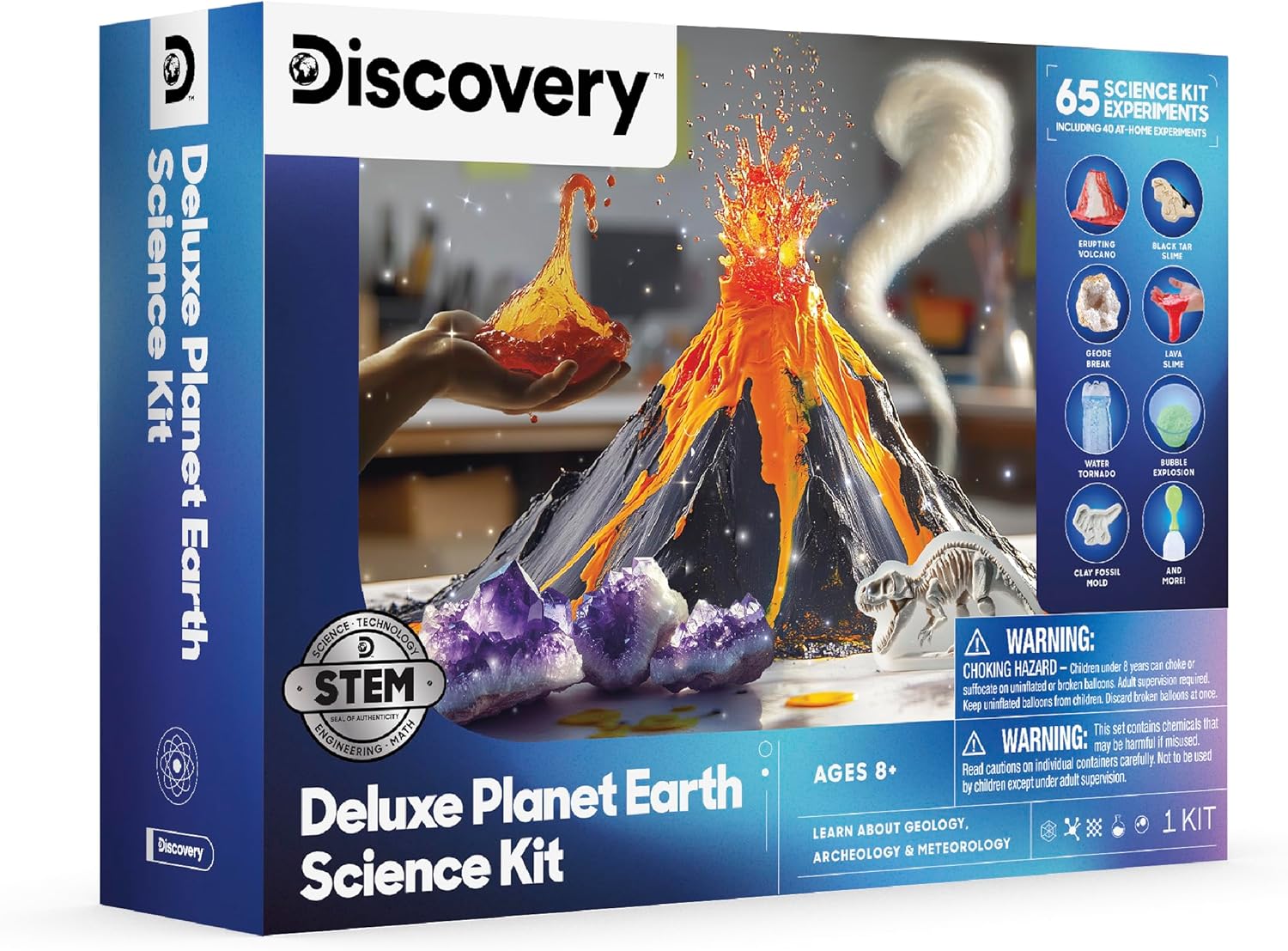 discovery™ planet earth science kit – 65 experiment stem lab for kids| includes diy volcano, tornado, fossils, crystals, & slime| geology, chemistry & archeology learning toy|educational gift| ages 8+
