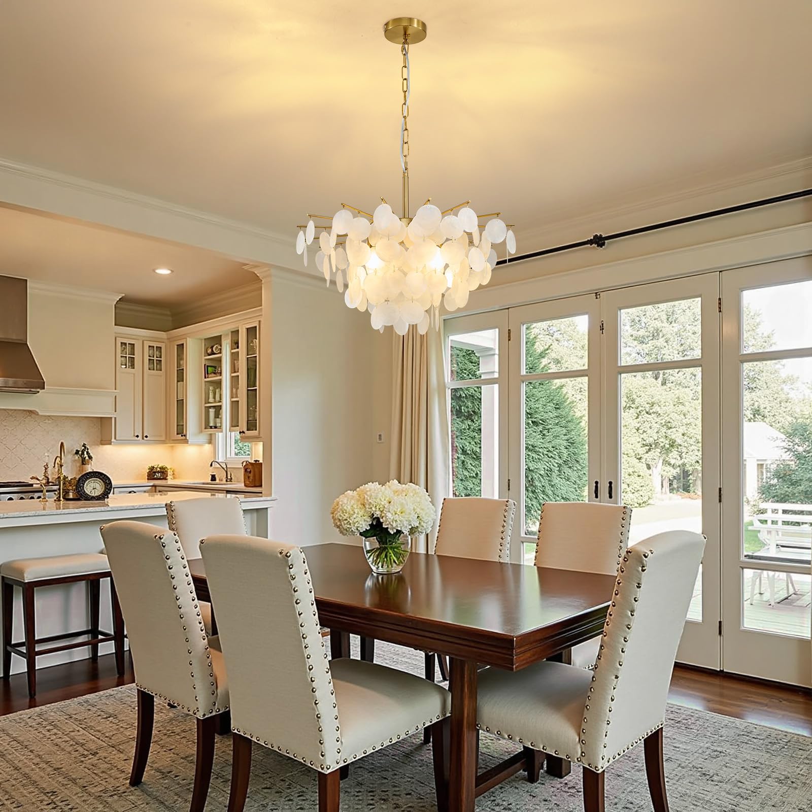 Best Capiz Chandelier Picks for 2026 2 FLIOPIO Coastal Capiz Shell Chandelier Gold: 22' Natural Oyster Dining Room Pend — product photo