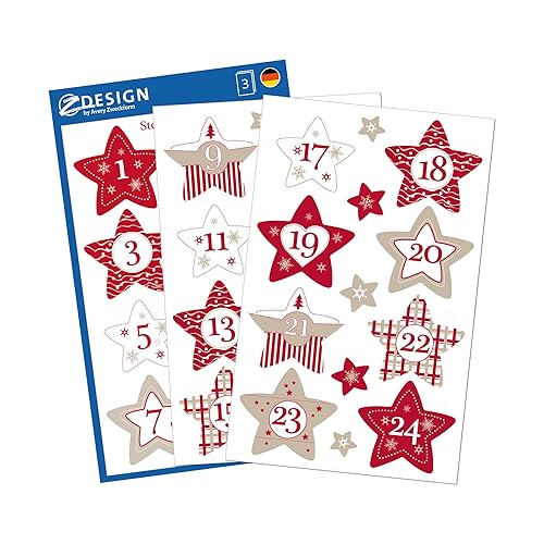 AVERY Zweckform Advent Calendar Numbers 24 Stars (Made in Germany, Christmas Stickers, Paper, Self-Adhesive, Star Numbers, Advent Calendar, Advent Numbers No. 1-24, Christmas Calendar) 52890