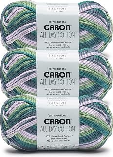 Caron All Day Cotton Prints Yarn for Crocheting, Starling, 3-Pack
