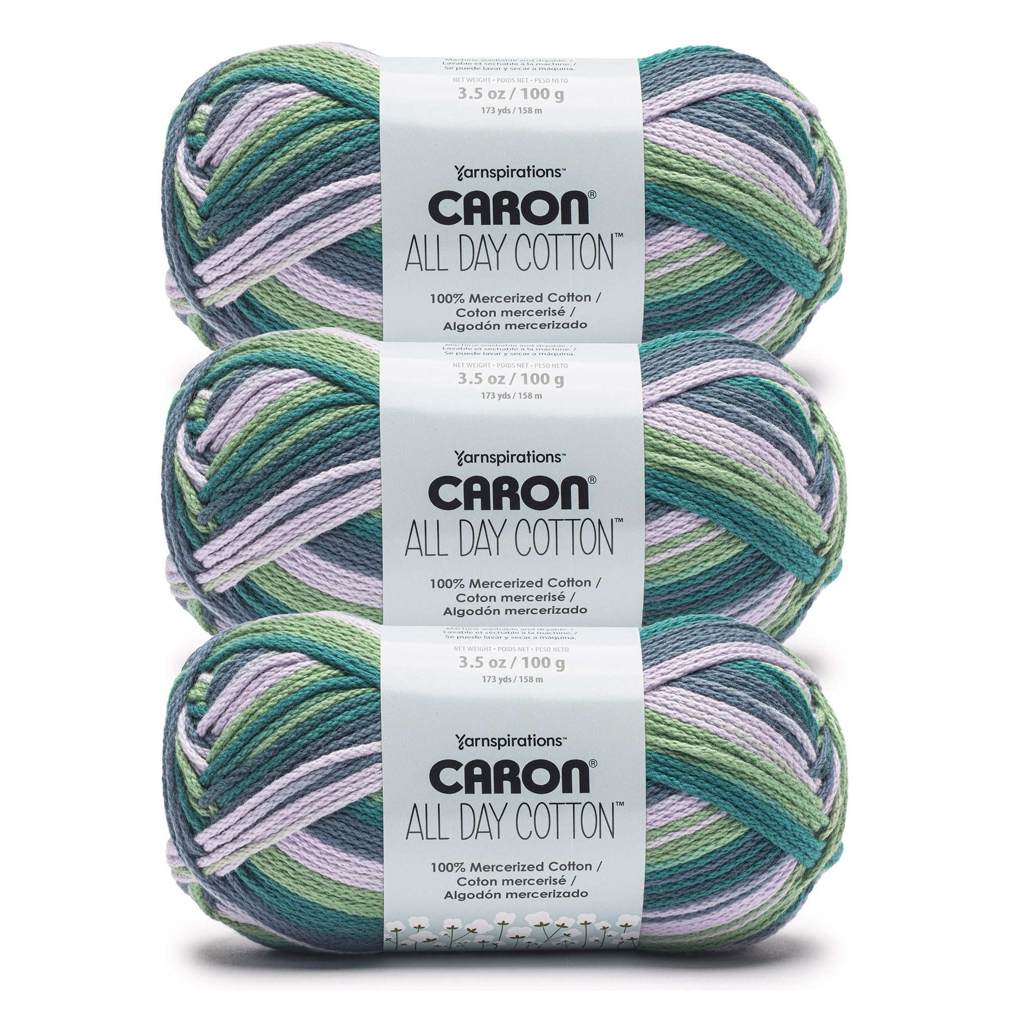 Caron All Day Cotton Prints Yarn for Crocheting, Starling, 3-Pack