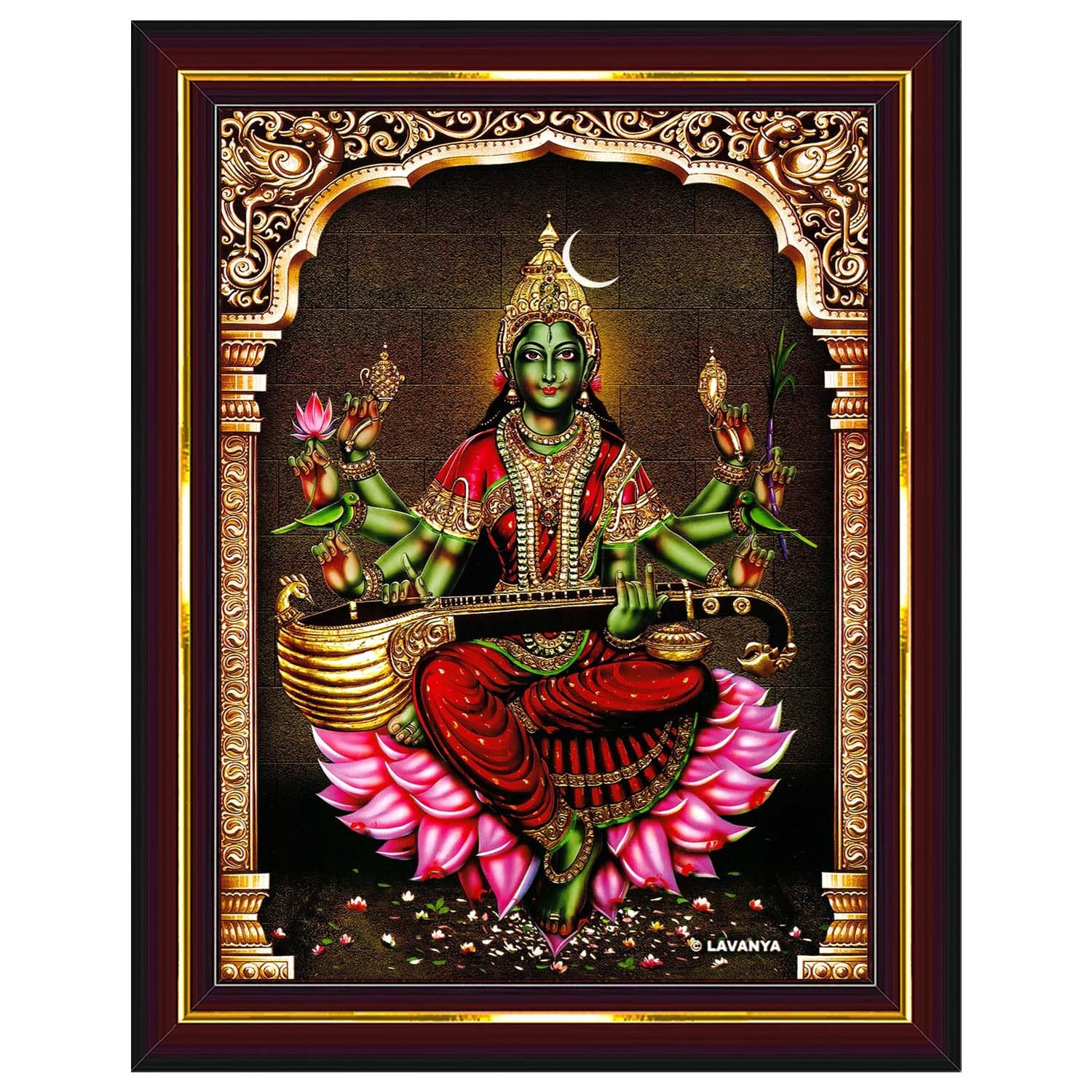 Pavan Photo Laminations Raja Syamala Devi Shyamala Matangi Wall Painting Framed Home Decor (Wood,Matte,Brown,Small Size,6 x 8 Inch) B1727S-image-30