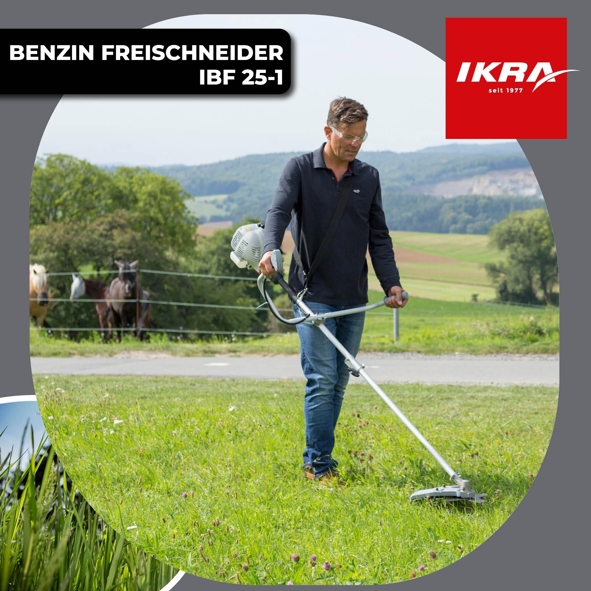 IKRA Benzin Freischneider IBF 25-1 inkl. Fadenspule, Messer & Schultergurt