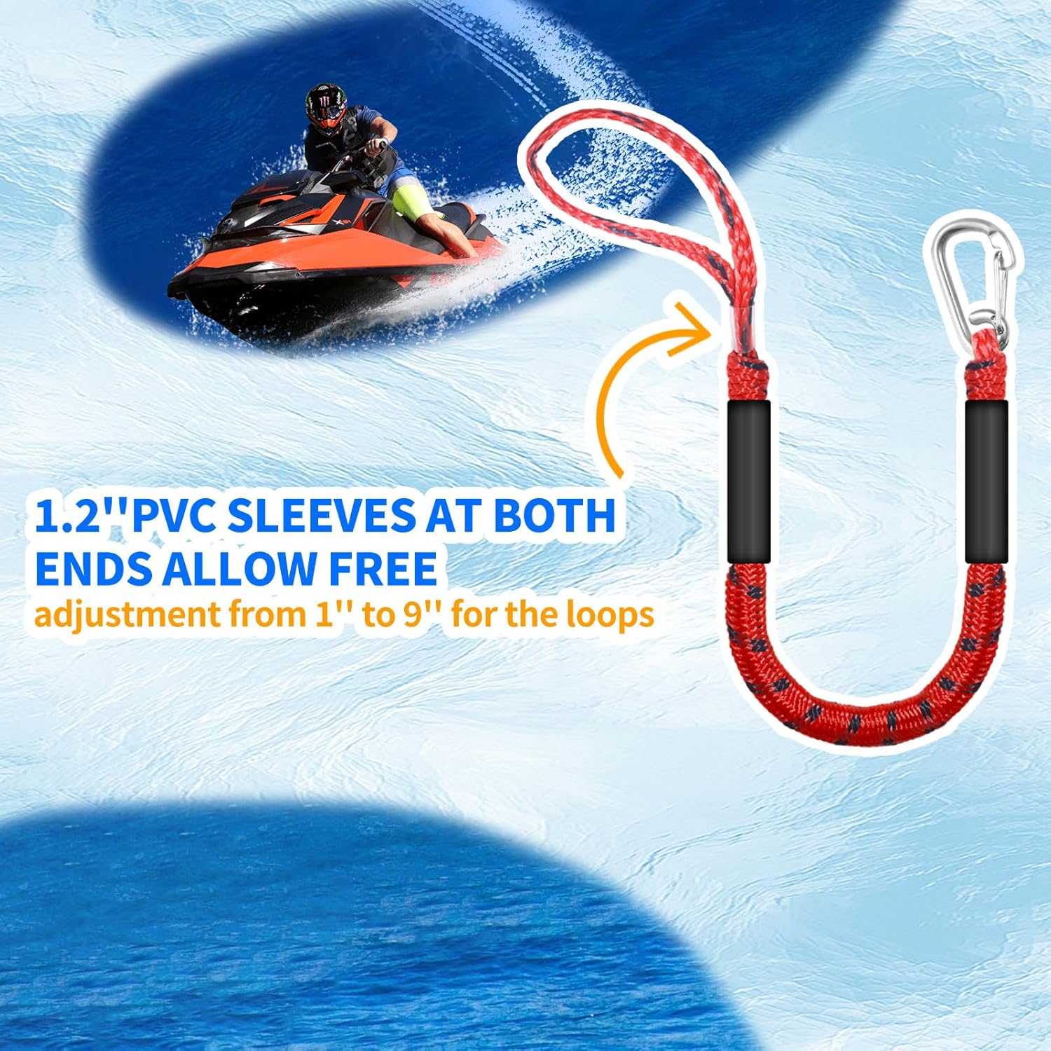 Bungee Dock Lines for Boats, 2 Feet, Pack of 2 (red&Black)