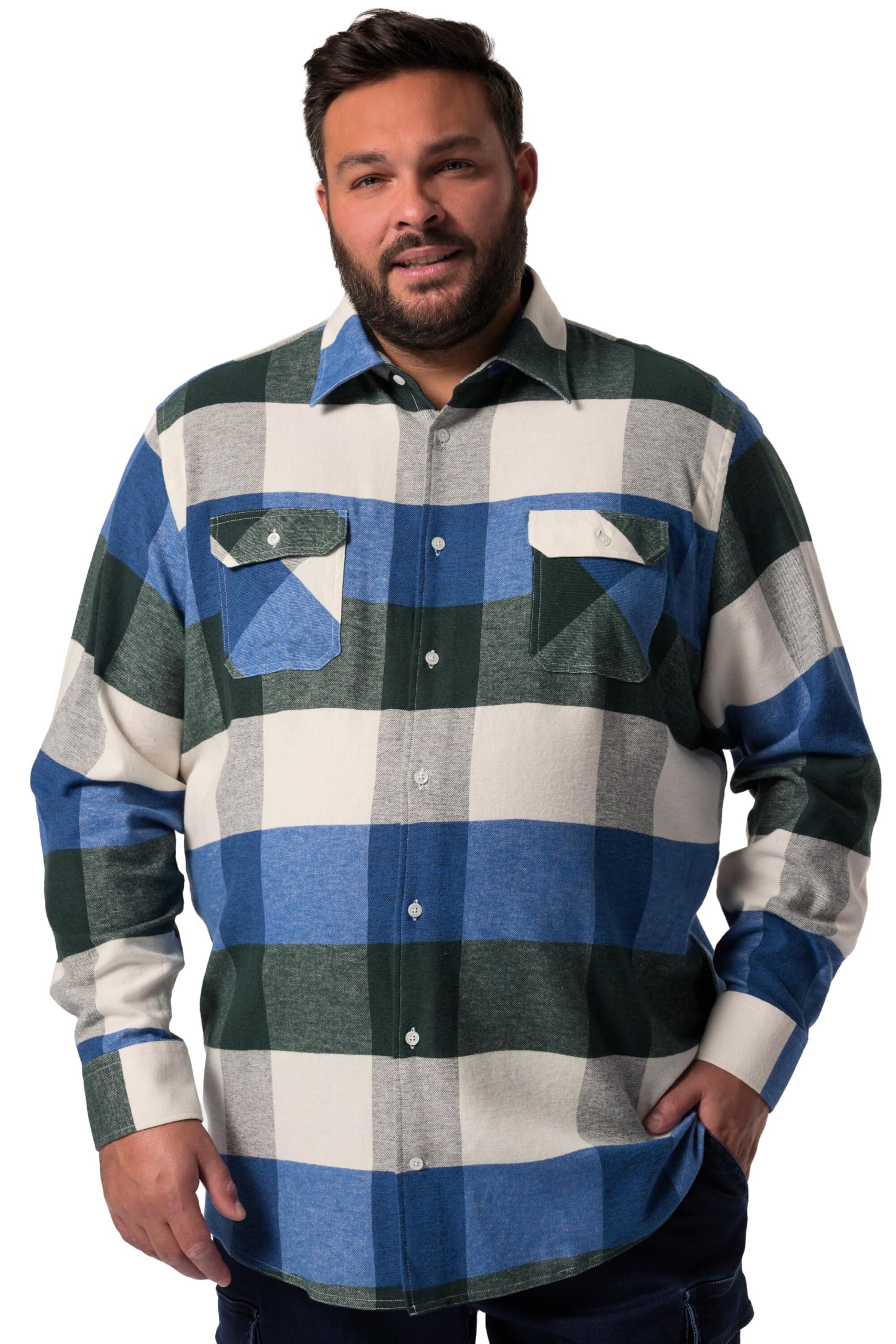 Men Plus Herren große Größen Übergrößen Menswear L-8XL Karo-Flanellhemd, Langarm, Kentkragen, Comfort Fit 834494