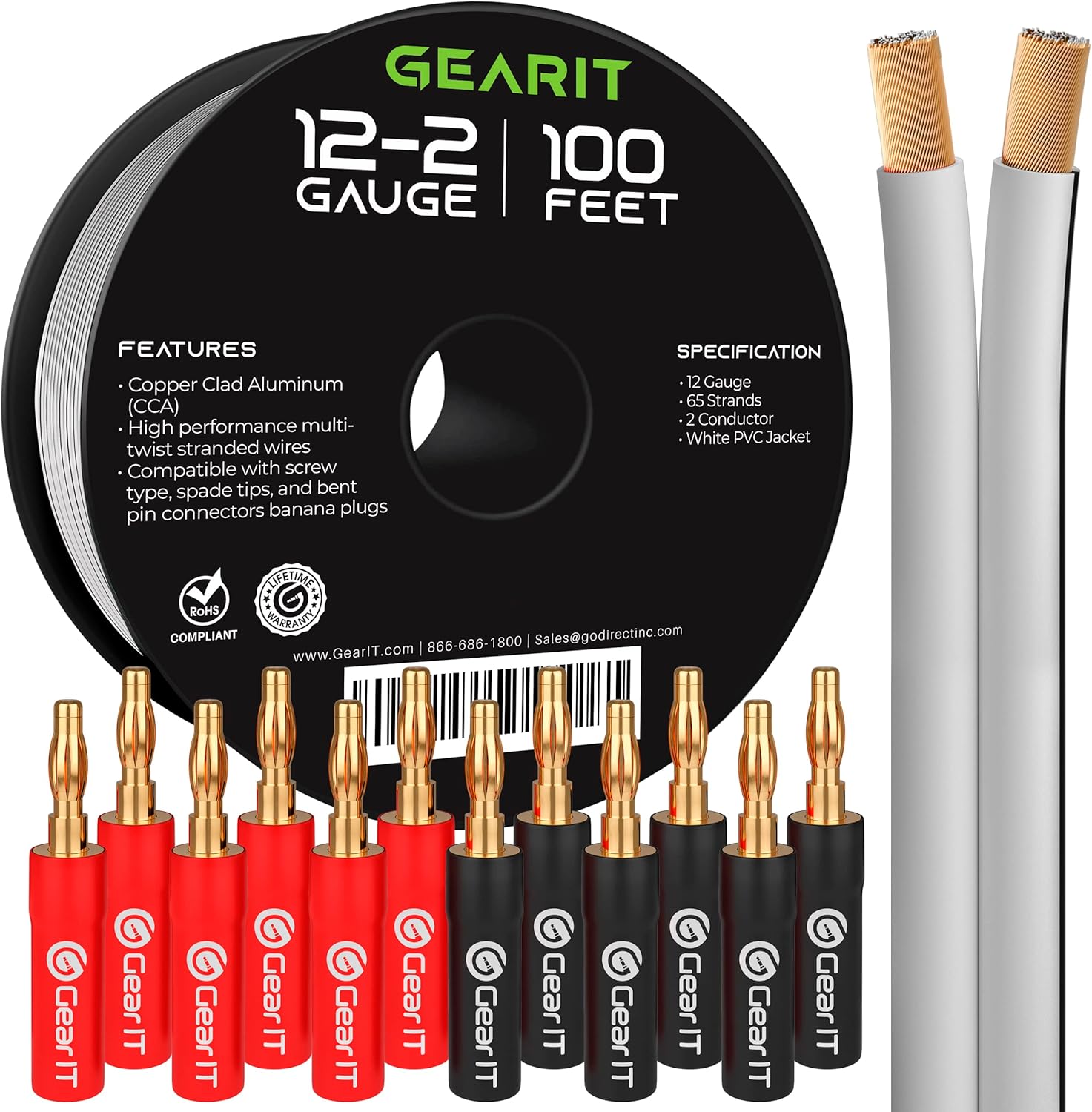 Amazon.com: GEARit 100ft 12ga Speaker Wire & 12 Banana Plug : Electronics