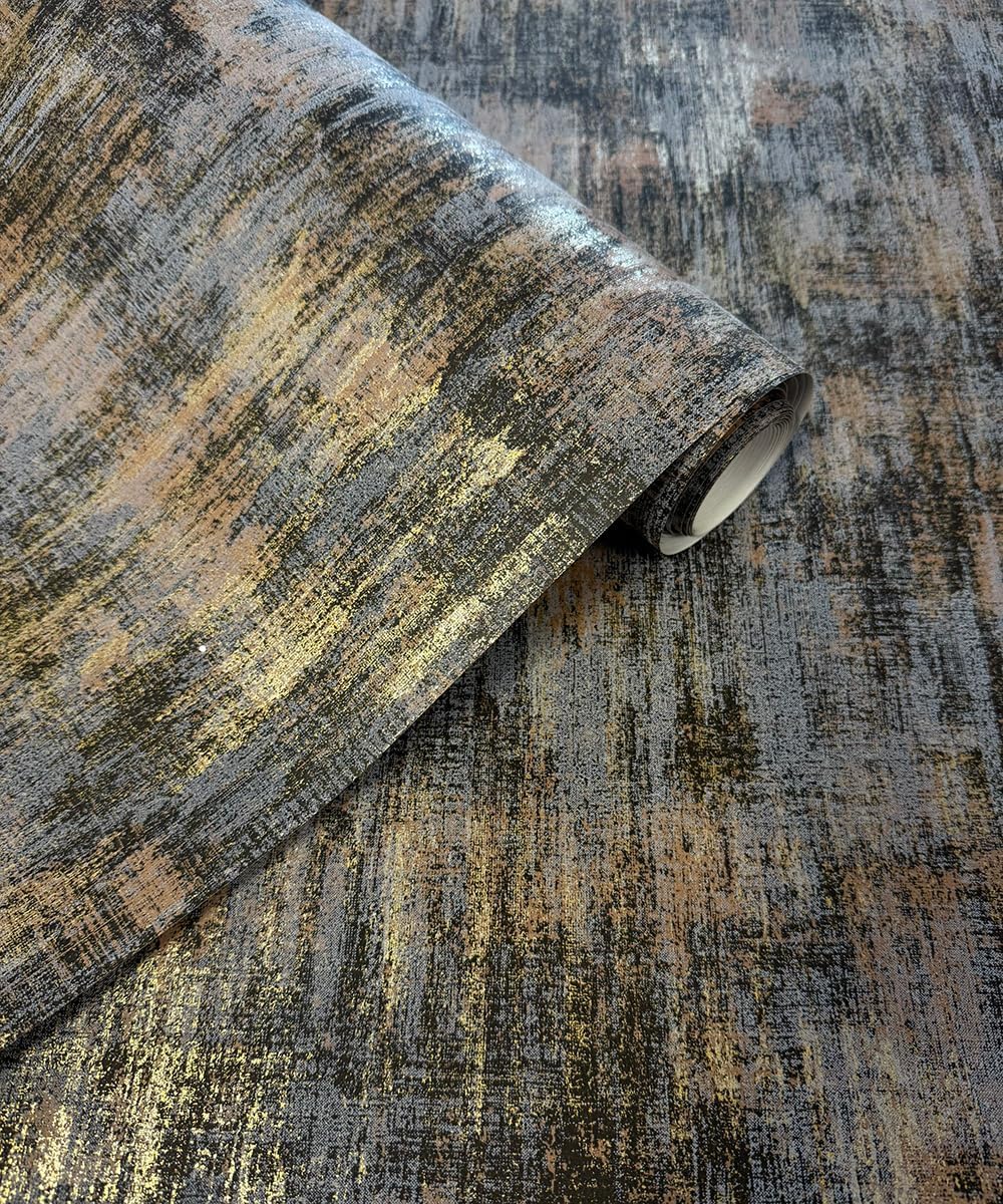 AM1NAH Distressed Wallpaper Industrial Texture Metallic Traditional Wall Paper, 20.8" X 393.0" Traditional Wallpaper 20.8" x 393"