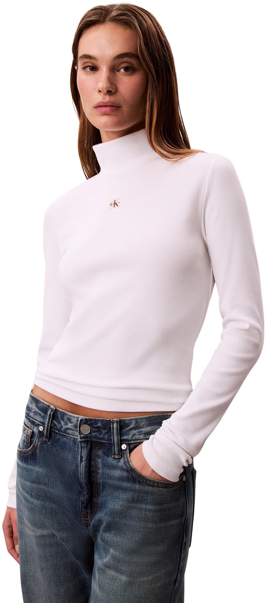 LS WOVEN LABEL TURTLENECK T-shirt Kadın