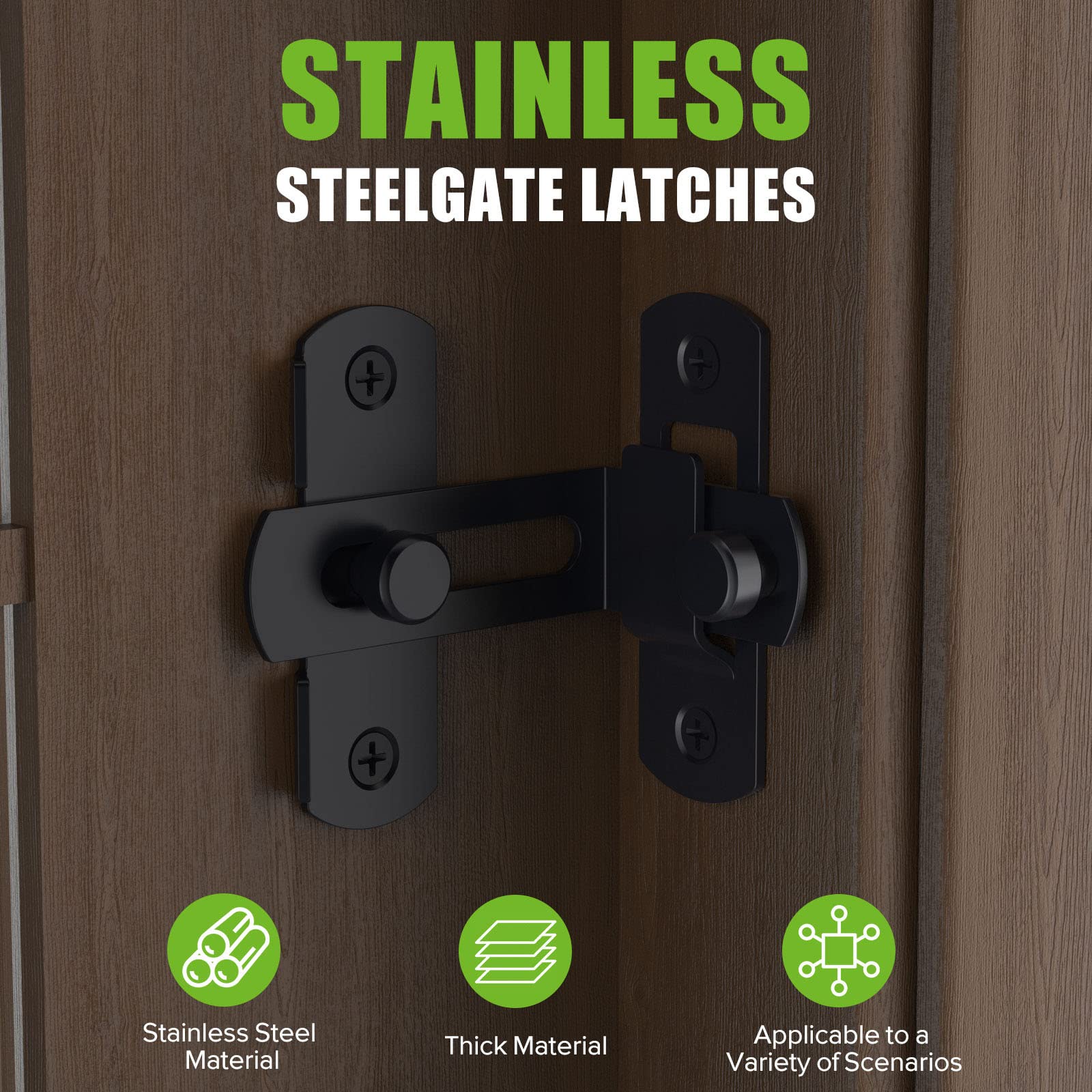 BiceNoning Loquet de porte de grange, loquet de porte rabattable à 90 degrés, en acier inoxydable, pour grange, salle de bain, extérieur, garage