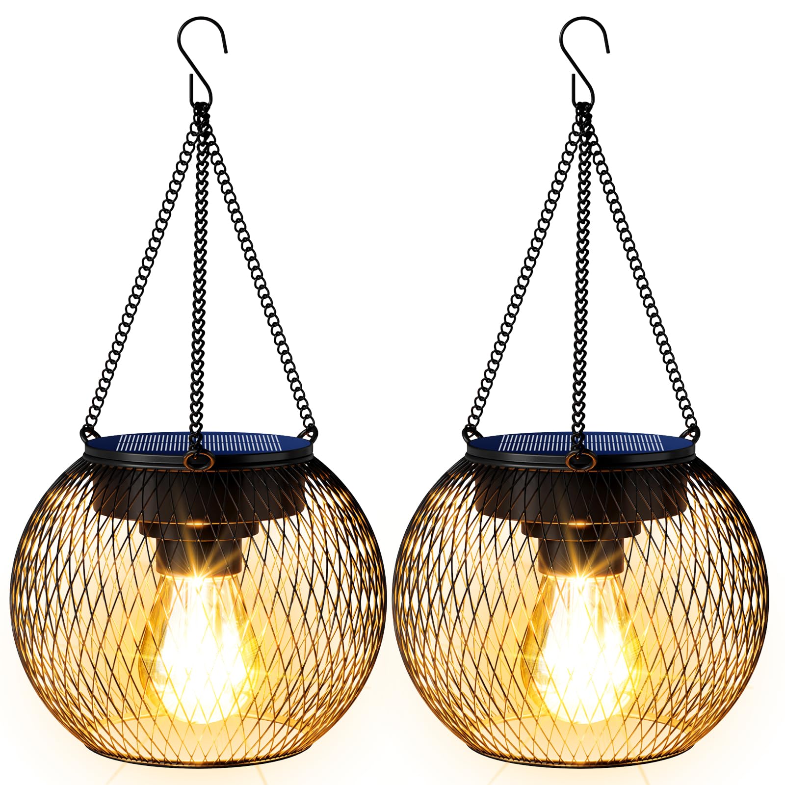 Farol solar para exteriores, luces colgantes mejoradas para jardín, faroles de metal, iluminación decorativa, impermeable, árbol para patio, camino, paquete de 2