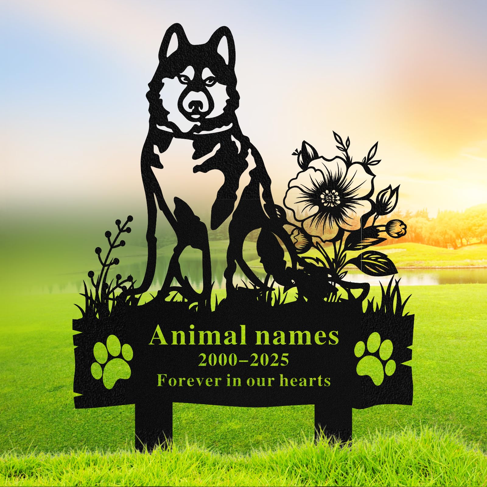 Quanqiuyi Custom Husky Dog Grave Marker - Metal Baked Enamel Memorial Stake, Waterproof Pet Cemetery Plaque for Outdoor, Sympathy Gift